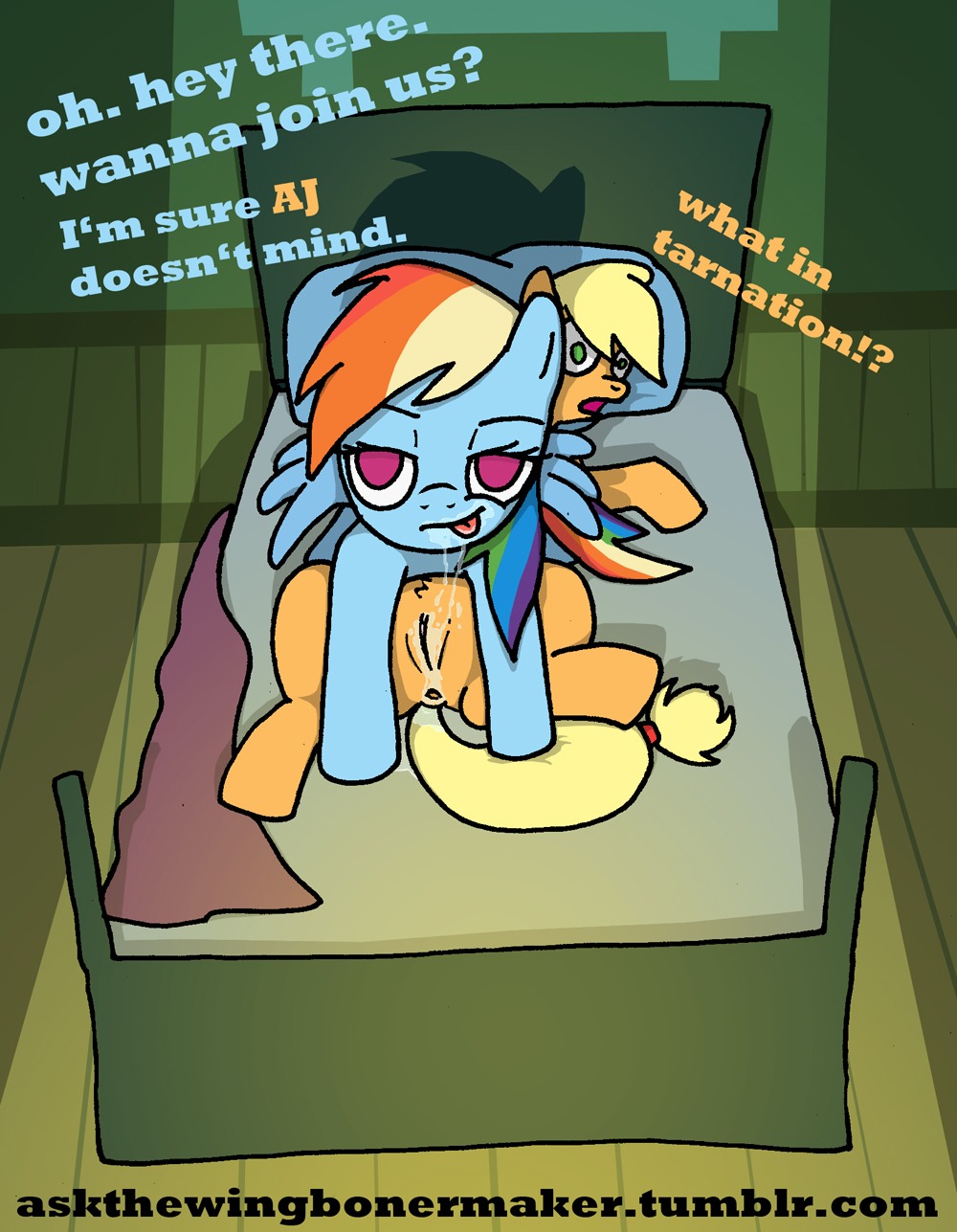 applejack_(mlp) blue_fur earth_pony equine female female_only feral friendship_is_magic fur horse multiple_females my_little_pony mythological_creature mythological_equine mythology orange_fur pegasus pony rainbow_dash_(mlp) rule34 smooth_skin tagme yuri