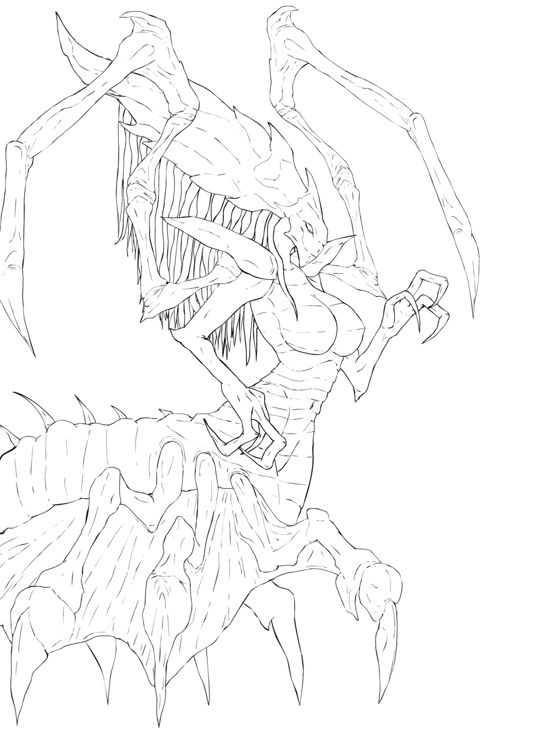 1girls black_and_white breasts female female_only methados queen_(starcraft) rule34 sketch solo solo_female starcraft tagme zerg