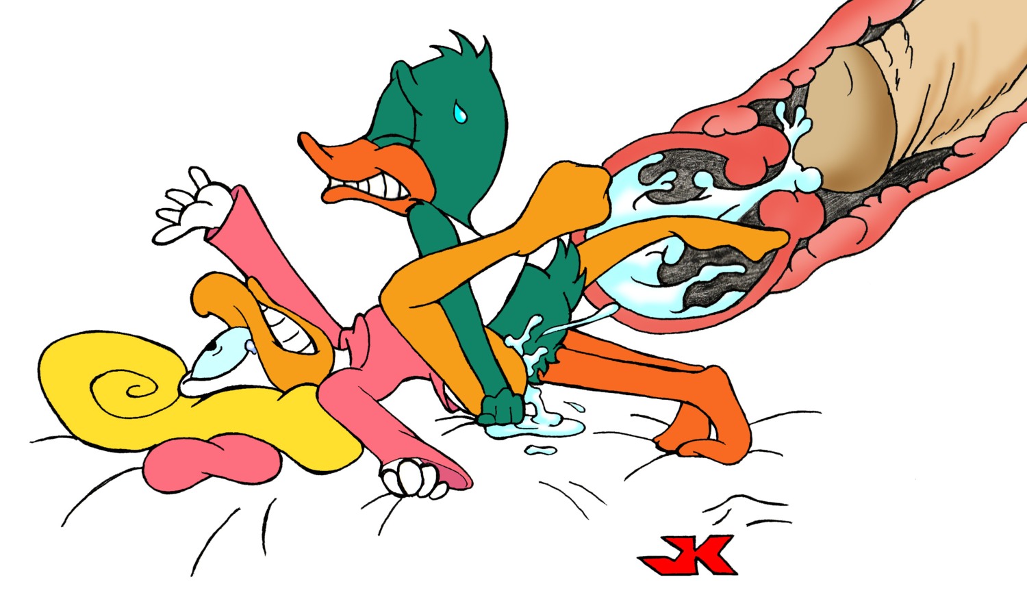 1girls anthro avian bird black_eyes blonde_hair clenched_teeth clothed_sex cum cum_in_pussy cum_in_uterus cum_inside duck female jk long_hair loon male penetration penis plucky_duck pussy rape rule34 shirley_the_loon shirt soft_feathers spread_legs tears tiny_toon_adventures uterus vagina vaginal_penetration warner_brothers wide_eyed x-ray