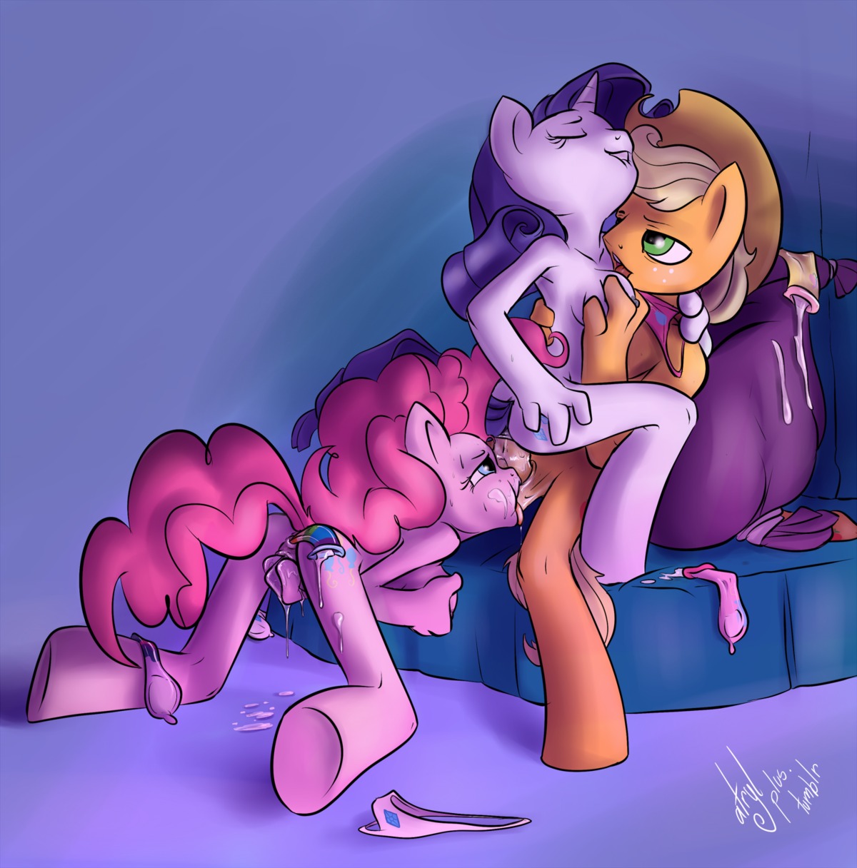 2012 anal anal_penetration anthro anthrofied applejack_(mlp) atryl ball_suck balls blonde_hair blue_eyes breast_grab breasts clothing condom condom_left_in cowboy_hat crossgender cutie_mark digital_media_(artwork) e621 earth_pony equid equine erection female filled_condom fingering freckles friendship_is_magic from_front_position genitals green_eyes group group_sex hair hand_on_breast hasbro hat headgear headwear hi_res horn horse male male/female mammal mastery_position masturbation my_little_pony mythological_creature mythological_equine mythology on_top oral panties penetration penis pinkie_pie_(mlp) pony rarity_(mlp) sex sexual_barrier_device signature sitting straddling sucking tail threesome trio underwear unicorn vaginal vaginal_fingering vaginal_masturbation vulva