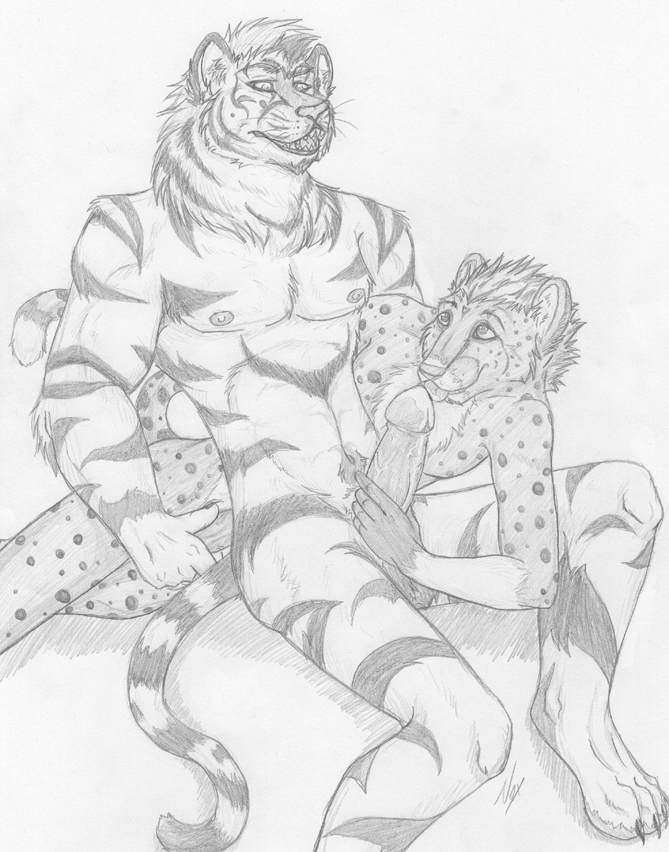 anthro balls cheetah duo e621 erection felid feline fellatio genitals hi_res interspecies licking male male/male male_penetrated male_penetrating male_penetrating_male mammal monochrome noxtion oral penetration penile penis penis_lick sex tongue tongue_out