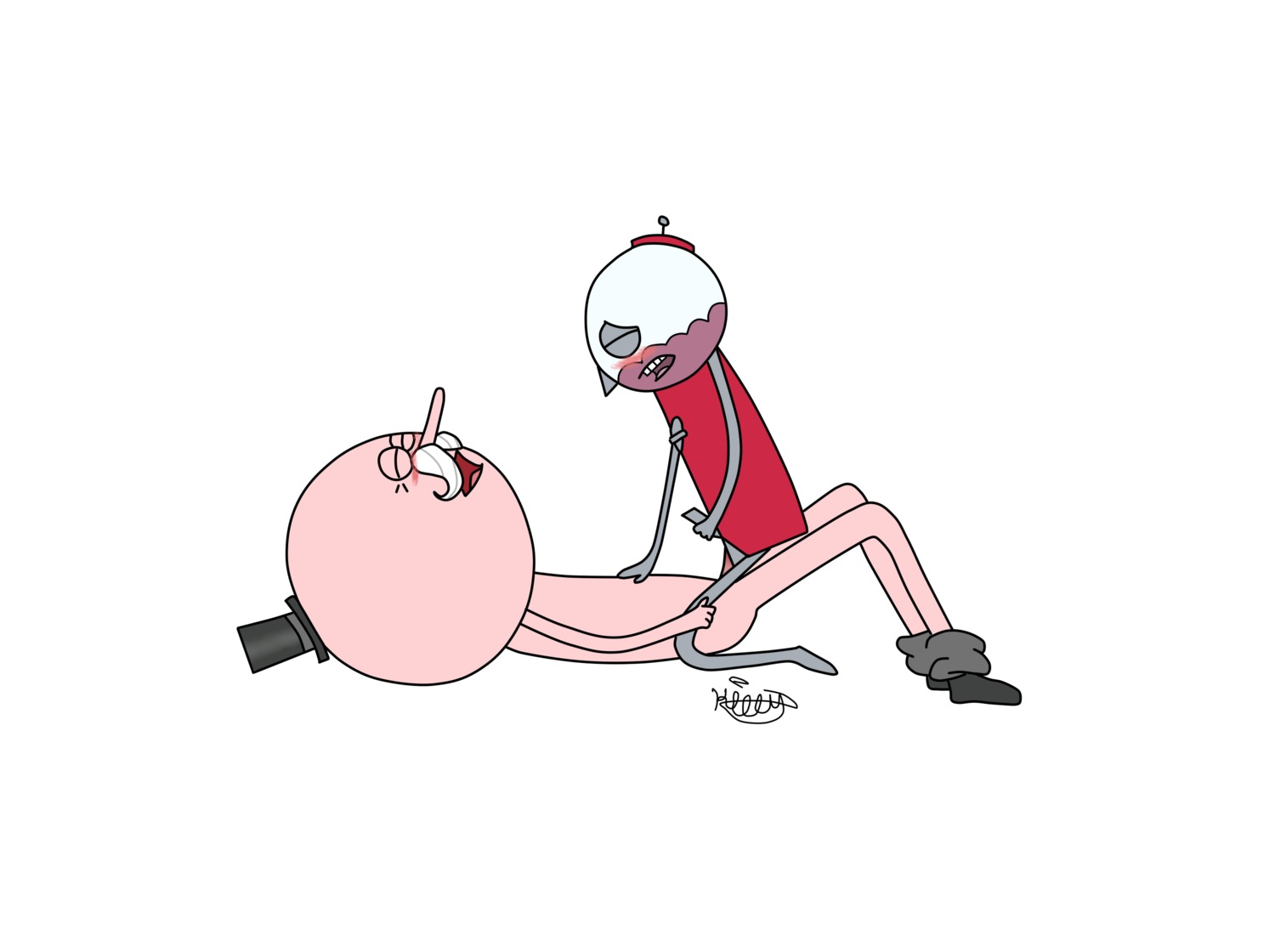 2boys benson blush cartoon_network eyes_closed from_side full_body kitty_(artist) male male_only pops pops_maellard regular_show rule34 simple_background tagme top_hat warner_bros warner_brothers white_background yaoi