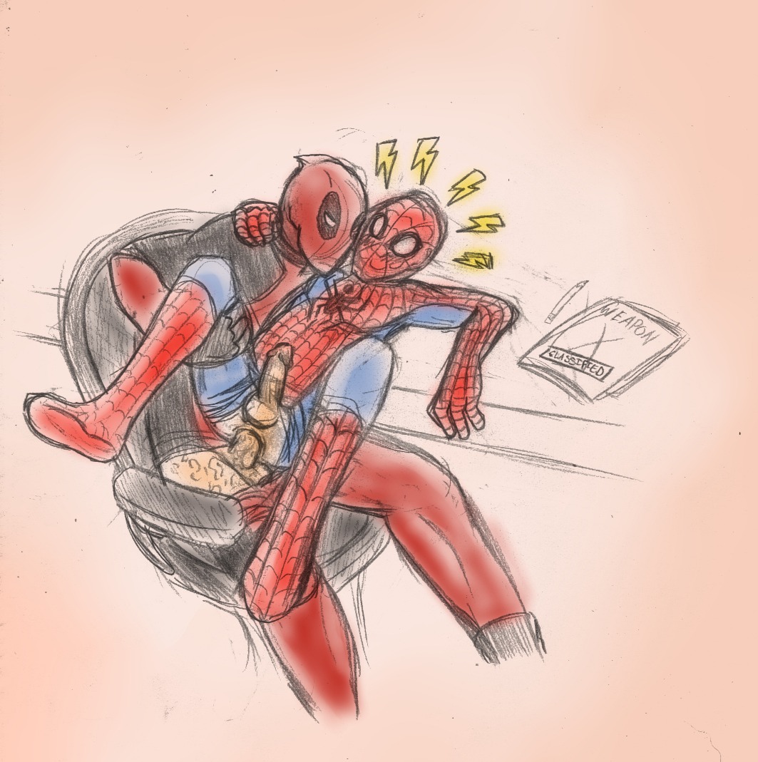 2boys anal anal_penetration anal_sex ass balls chotpot clothed_sex costume cum_in_ass deadpool erection gay legs_apart legs_held_open male male_only marvel marvel_comics multiple_males multiple_penises penis peter_parker rule34 scar scarring scars sex sideways sitting_on_penis sketch smooth_skin spandex spider-man spider-man_(series) testicles text torn_bodysuit uncensored wade_wilson yaoi