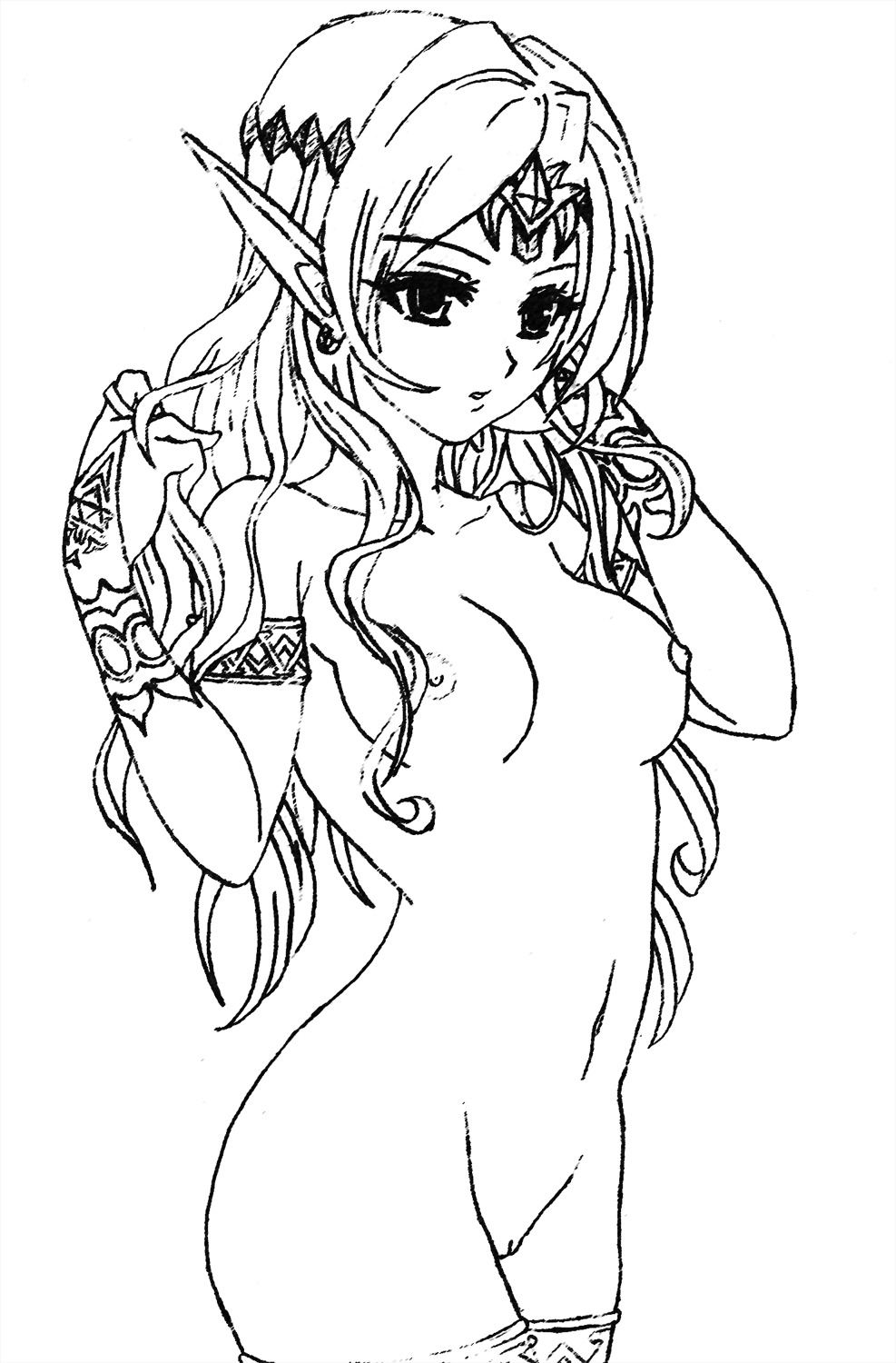 breasts elf female female_only kirklandfood long_hair monochrome nintendo pointy_ears princess_zelda rule34 smooth_fur solo standing the_legend_of_zelda twilight_princess zelda_(twilight_princess)