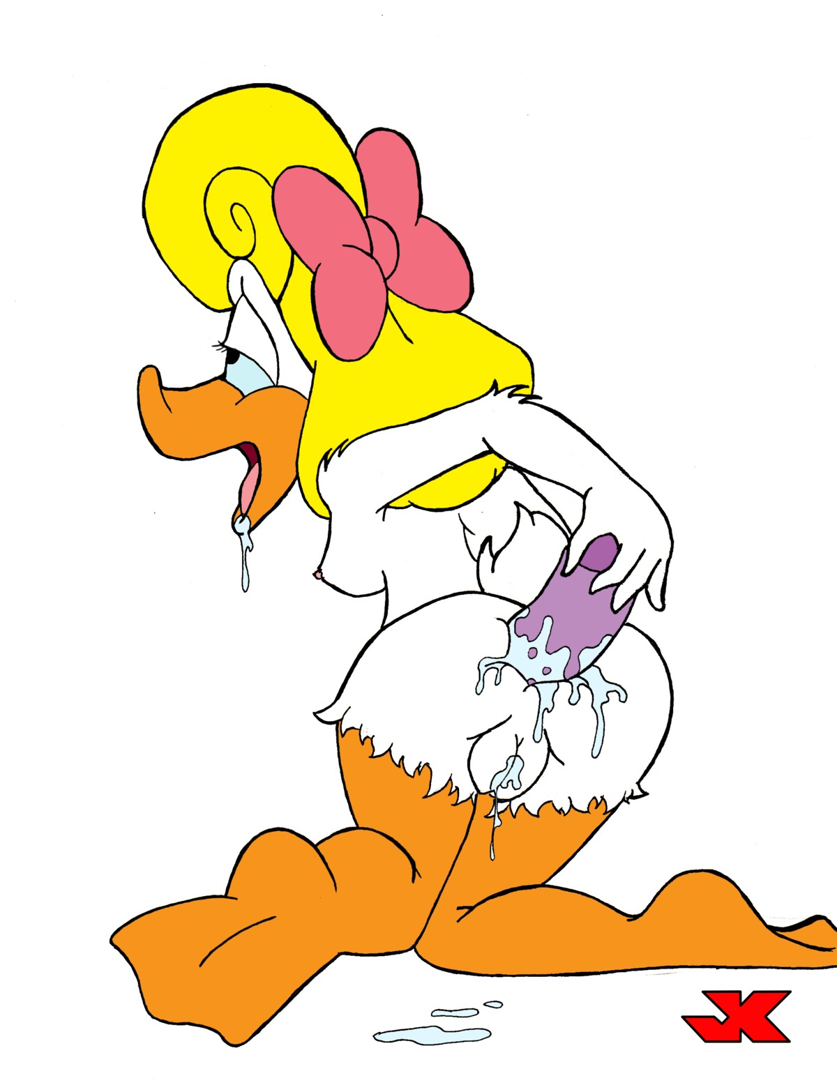 anal_insertion anthro avian black_eyes blonde_hair dildo drooling duck female jk loon nude rule34 sex_toy shirley_the_loon soft_feathers tiny_toon_adventures