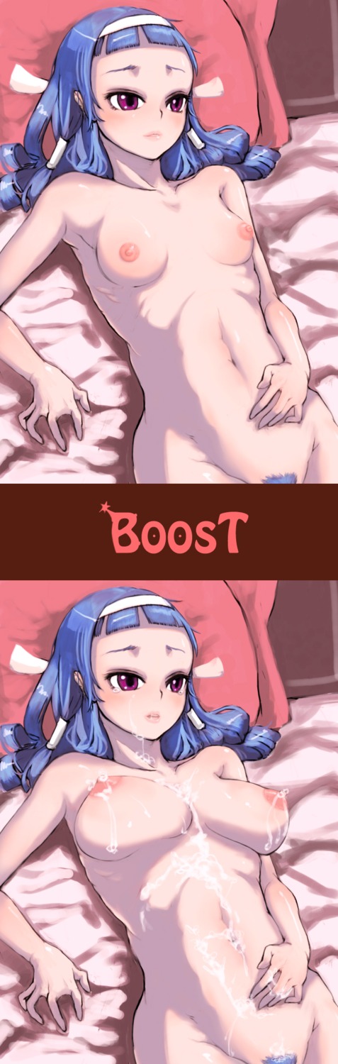 1girls bangs blue_hair blunt_bangs blush breast_expansion breast_growth breast_growth_(enlargement) breasts cum cum_on_breasts female female_only hairy_pussy highres kannagi large_breasts long_hair nagi pubic_hair pussy ribs rule34 small_breasts solo