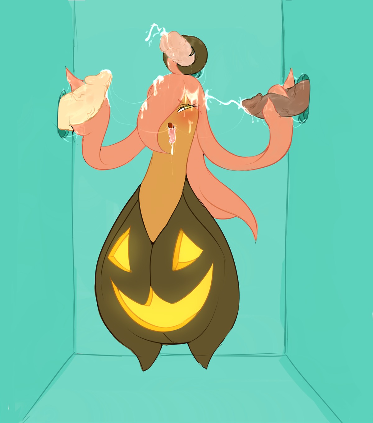 blush bodily_fluids bukkake cum cum_in_hair cum_in_mouth cum_inside cum_on_face cum_string cumshot dark_body dark_skin deespanks disembodied_penis double_handjob e621 ejaculation elemental_creature erection female flora_fauna front_view generation_6_pokemon genital_fluids genitals glans glory_hole gourgeist group hair hair_hand hair_sex hairjob handjob hi_res human humanoid_genitalia humanoid_penis interspecies male male/female mammal nintendo nude orgasm penile penis penis_grab plant pokemon pokemon_(species) pokephilia prehensile_hair sex simple_background solo_focus