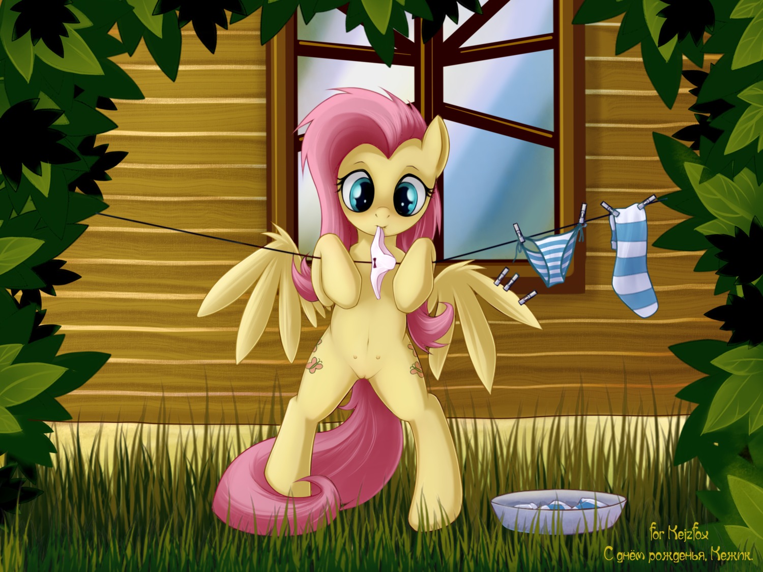 2012 4:3 blue_eyes bottomwear casual_nudity clothes_line clothes_pin clothing colored cutie_mark digital_media_(artwork) e621 equid equine fastener feathered_wings feathers female feral fluttershy_(mlp) friendship_is_magic genitals hair hasbro hi_res mammal my_little_pony mythological_creature mythological_equine mythology nude panties pattern_bottomwear pattern_clothing pattern_panties pattern_underwear pegasus pin_(fastener) pink_hair rainbow_(artist) shaded solo striped_bottomwear striped_clothing striped_panties striped_underwear stripes tail teats underwear underwear_in_mouth vulva wings yellow_body yellow_feathers