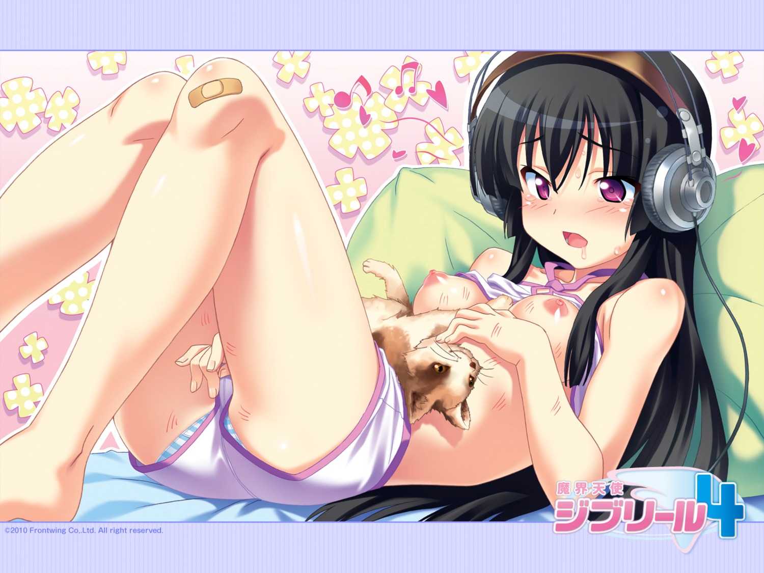 ayanokouji_aoi bandaid breasts cat clothed_masturbation clothing feline female headphones kuuchuu_yousai makai_tenshi_djibril makai_tenshi_djibril_4 masturbation medium_breasts nipples no_bra oppai panties rule34 shimapan shirt shirt_lift wallpaper