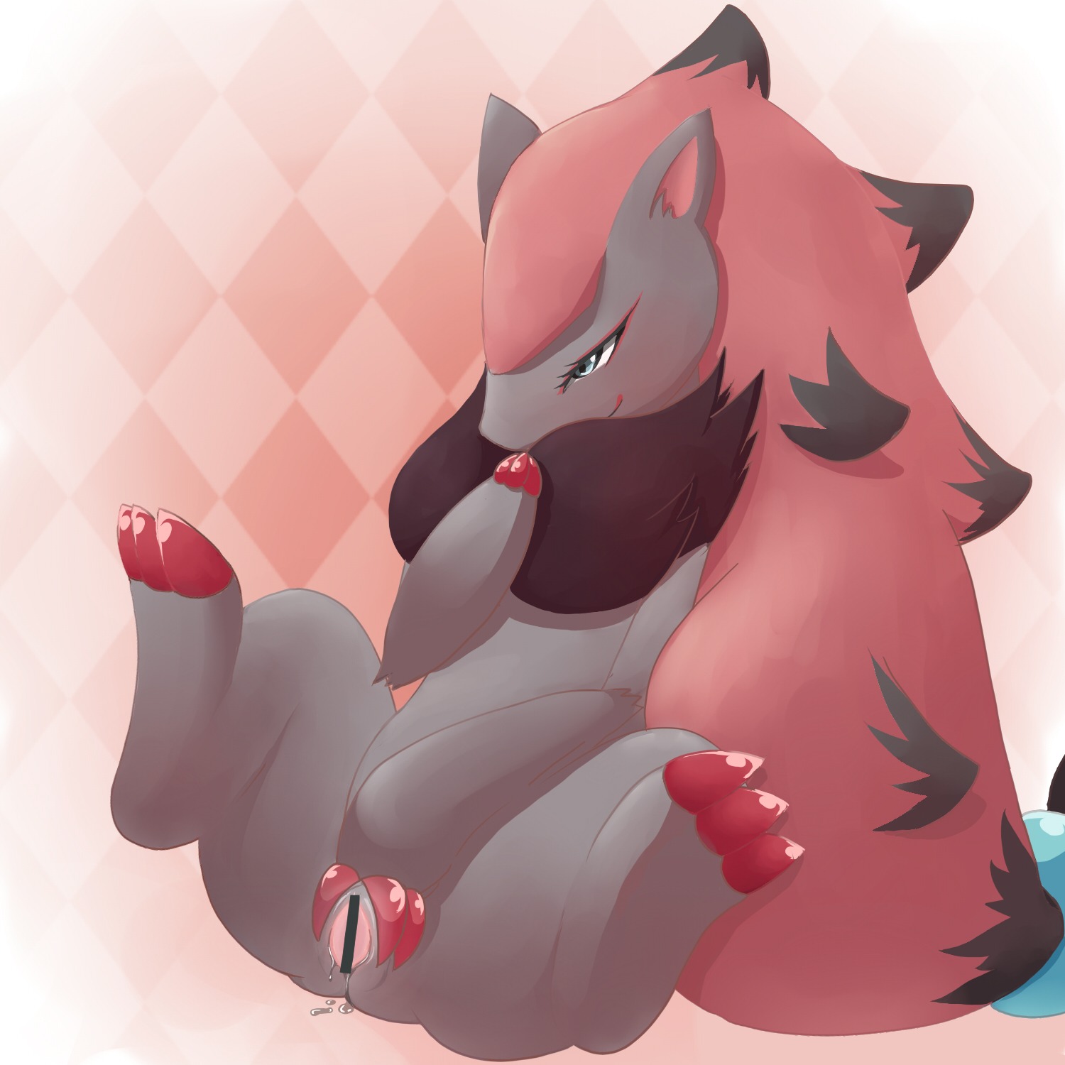 1:1 anthro blue_eyes blush canid canine censored e621 female feral generation_5_pokemon genitals hi_res kajiura mammal masturbation nintendo pokemon pokemon_(species) semi-anthro solo spread_vulva spreading unavailable_at_source vaginal vaginal_masturbation vulva zoroark