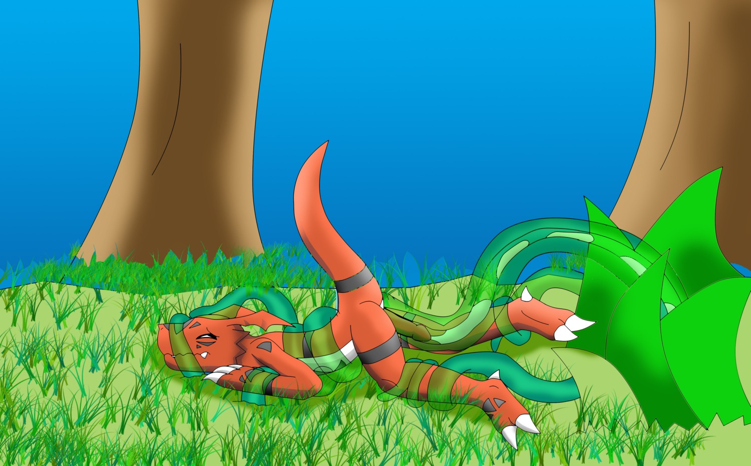 absurd_res bandai_namco bodily_fluids bound claws crying cum cum_in_tentacles digimon digimon_(species) digital_media_(artwork) dragon e621 erection forced forced_orgasm genital_fluids genitals grass guilmon hector21314 hi_res male male_penetrated milking_cum milking_tentacles mythological_creature mythological_scalie mythology orgasm outside penetration penile penis penis_backwards penis_in_tentacle penis_milking plant plant_sex rape reptile scalie sex solo tail tears tentacle_fellatio tentacle_rape tentacle_sex tentacles tree
