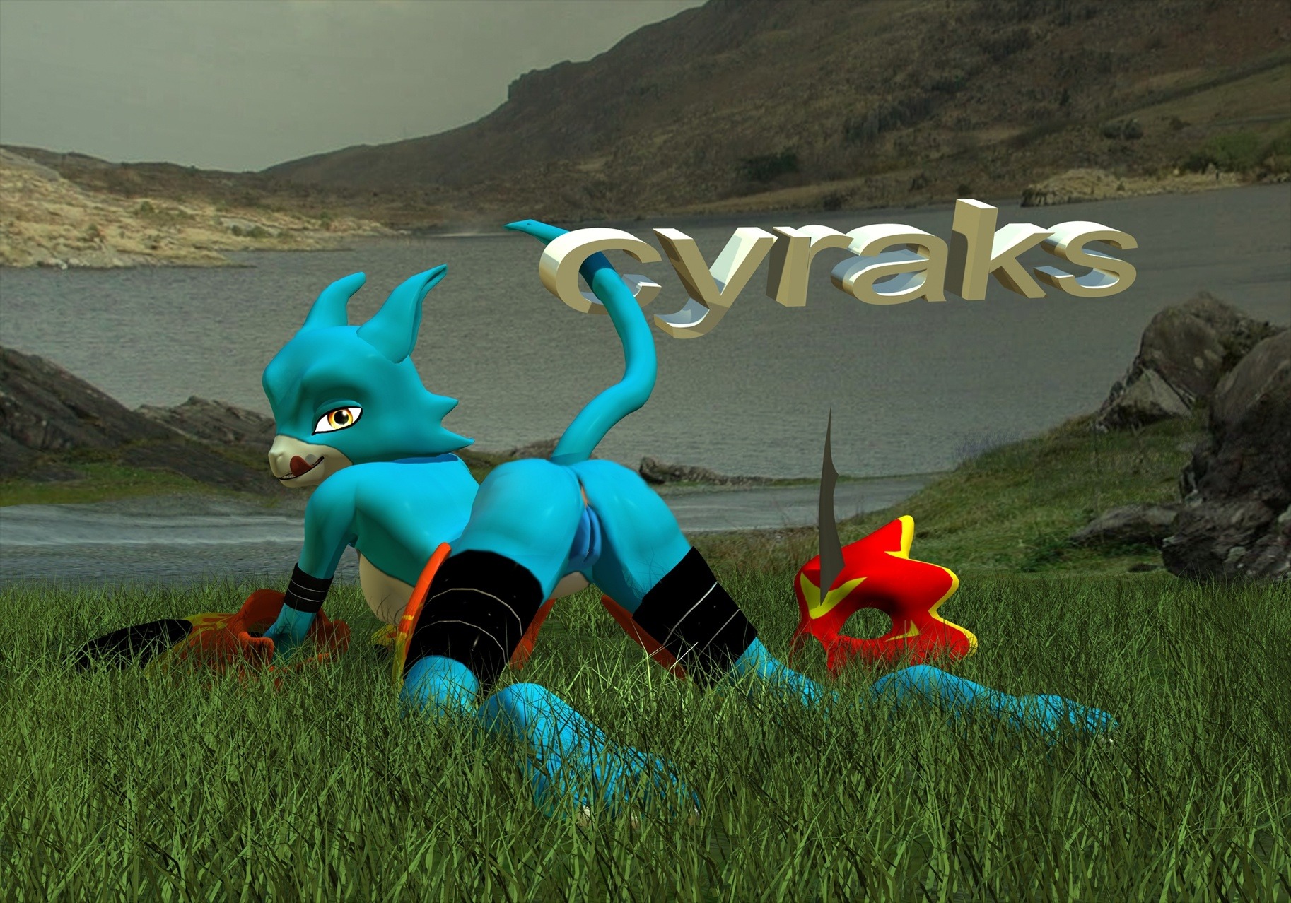 3d all_fours anthro back_view bad_anatomy blue_skin color cyraks day digimon digimon_(species) dragon female female_only flamedramon furry grass licking licking_lips looking_back mask open_eyes outdoors pussy raised_tail rule34 scalie solo tagme tail tongue vulva white_skin yellow_eyes