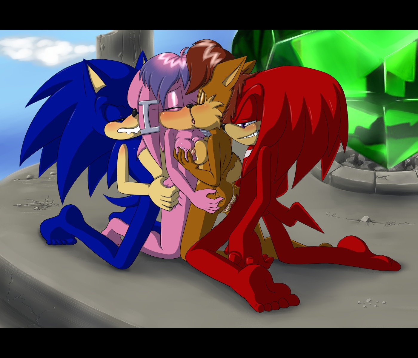 anthro archie_comics barefoot bisexual black_bars blue_body blue_fur blue_hair bluechika breast_grab breasts brown_body brown_fur butt butt_grab chipmunk digital_media_(artwork) e621 echidna eulipotyphlan eyes_closed feet female female/female foursome from_behind_position fur genitals grope ground_squirrel group group_sex hair hand_on_breast hand_on_butt hedgehog hi_res julie-su knuckles_the_echidna letterbox male male/female mammal master_emerald monotreme nude partner_swap penetration penis purple_eyes red_hair rodent sally_acorn sciurid sega sex sonic_the_hedgehog sonic_the_hedgehog_(archie) sonic_the_hedgehog_(comics) sonic_the_hedgehog_(series) tail vaginal vaginal_penetration