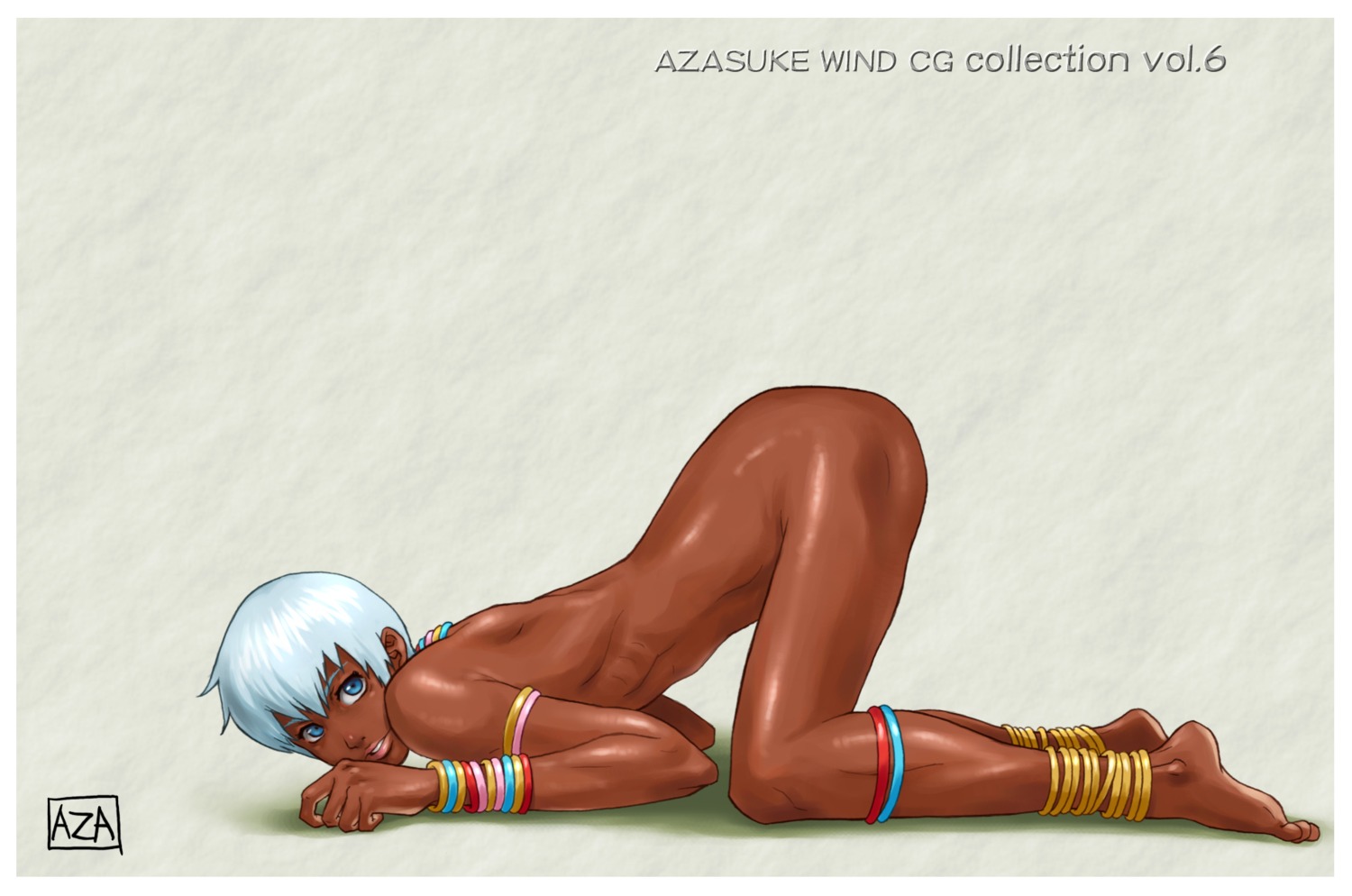 albino anklet azasuke blue_eyes bracelet dark-skinned_female dark_skin elena_(street_fighter) feet female female_only highres human jewelry looking_at_viewer neck_ring nude rule34 short_hair solo straight_hair street_fighter street_fighter_iii street_fighter_iii:_3rd_strike top-down_bottom-up white_hair