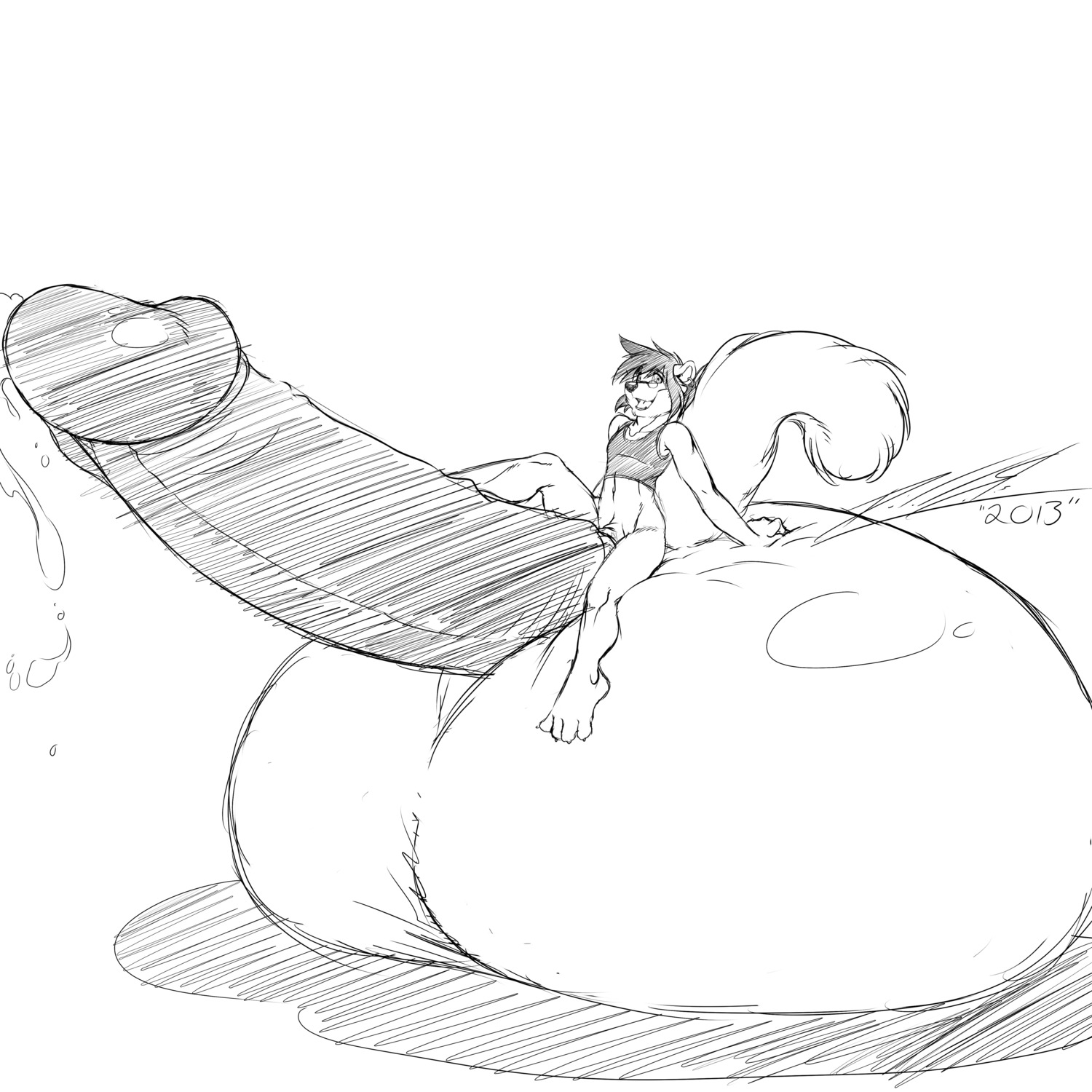 1:1 2013 4_toes absurd_res balls big_balls big_penis bodily_fluids bottomless clothed clothing cutey_(character) deonwolf e621 ear_piercing erection eyewear feet genital_fluids genitals glasses hair hi_res huge_balls huge_penis humanoid_genitalia humanoid_penis hyper hyper_balls hyper_genitalia hyper_penis looking_at_viewer male mammal mink monochrome mustelid musteline penis piercing precum simple_background sitting sitting_on_balls sketch solo toes true_musteline white_background