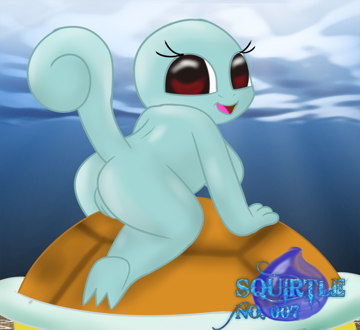 anthro blue_body blue_skin breasts e621 female generation_1_pokemon genitals kintarothemouse nintendo non-mammal_breasts pokemon pokemon_(species) pokemorph reptile scalie shell shell-less solo squirtle turtle_shell vulva