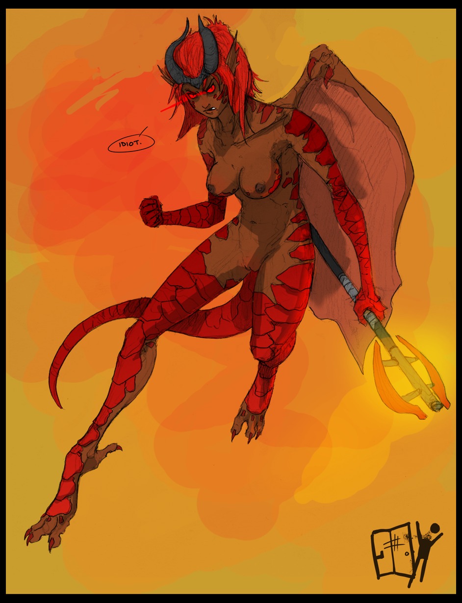 angry animal_humanoid areola axe bat_wings battle_axe big_breasts black_border border breasts brown_areola brown_nipples claws corruption_of_champions double_bitted_axe dragon dragon_humanoid e621 fantasy_weapon female fire genitals hair hi_res horn humanoid kiha_(coc) lethal_doors looking_at_viewer melee_weapon membrane_(anatomy) membranous_wings monster_girl_(genre) mythological_creature mythological_scalie mythology nipples nude red_body red_eyes red_hair red_scales scales scalie solo tail teeth vulva weapon wing_claws wings