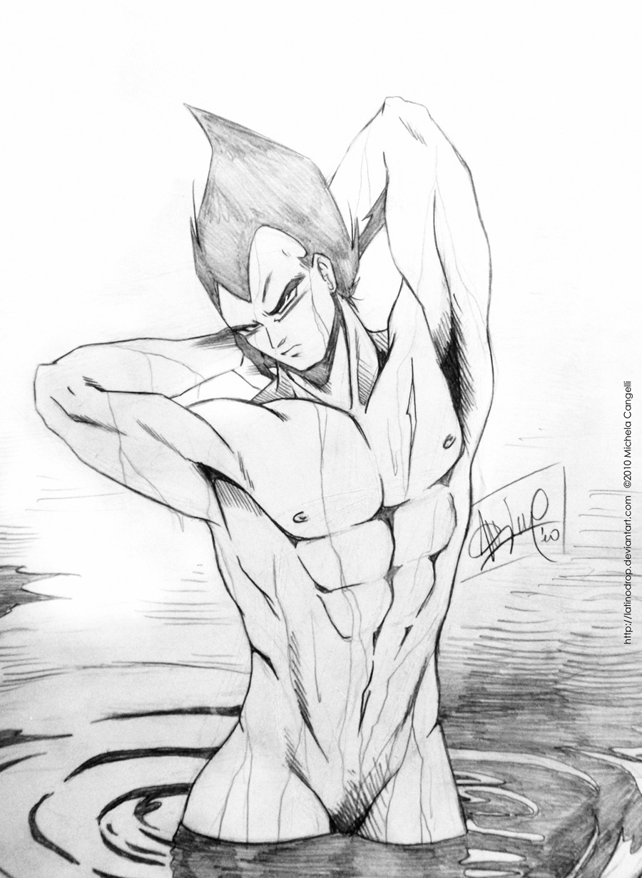 1boy 2010 abs armpits biceps black_and_white dragon_ball dragon_ball_z male male_only michael_cangelli monochrome muscular muscular_male nude rule34 solo straight_hair tagme vegeta