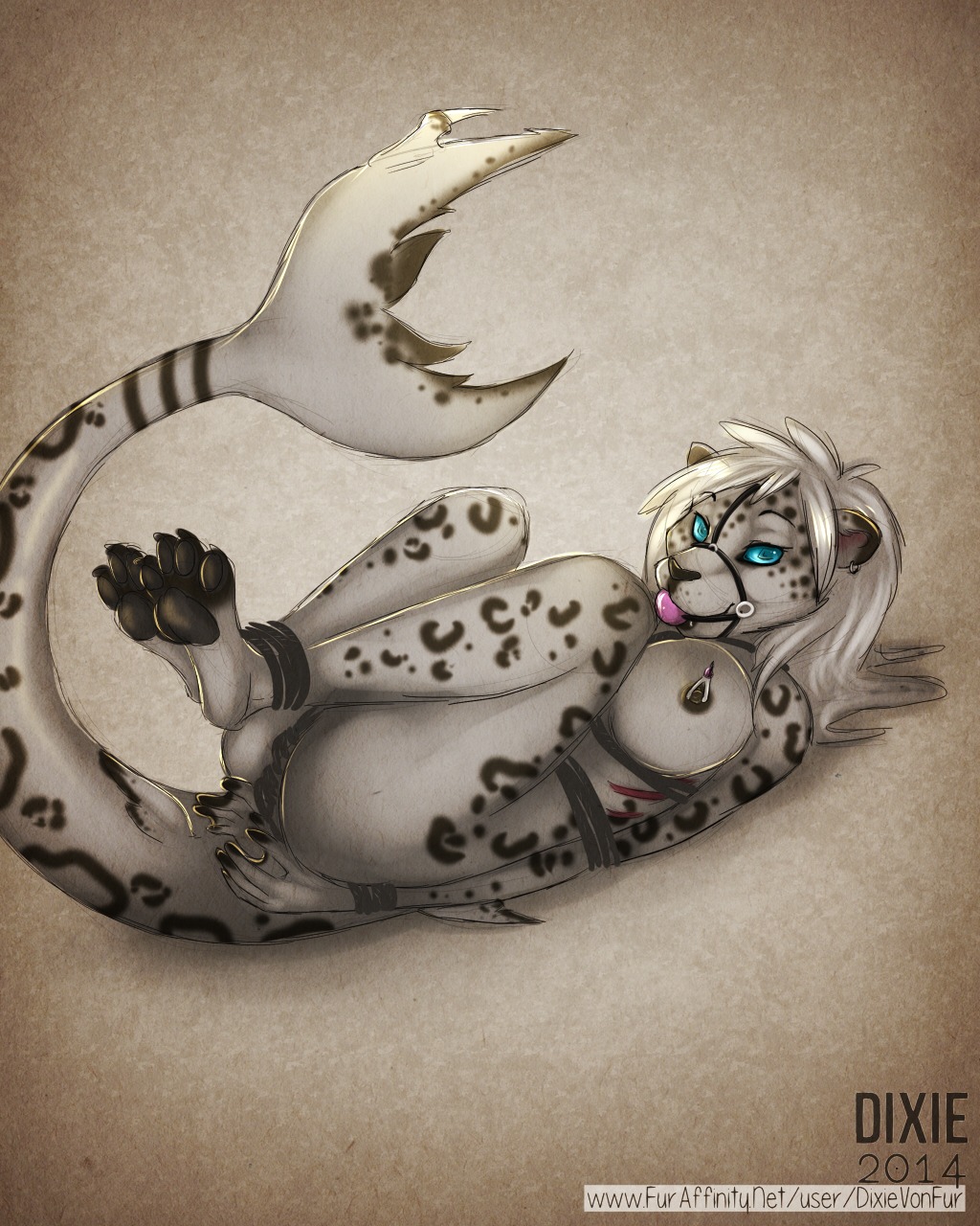 4:5 anthro aquatic ball_gag bdsm biped black_hair blue_eyes bondage bound breasts dixievonfur e621 felid female fish fur gag gagged grey_body grey_fur ground_shark hair hi_res hybrid leopard_shark looking_at_viewer mammal nipples nude pantherine paws shark snow_leopard solo submissive submissive_female triakid white_body white_fur
