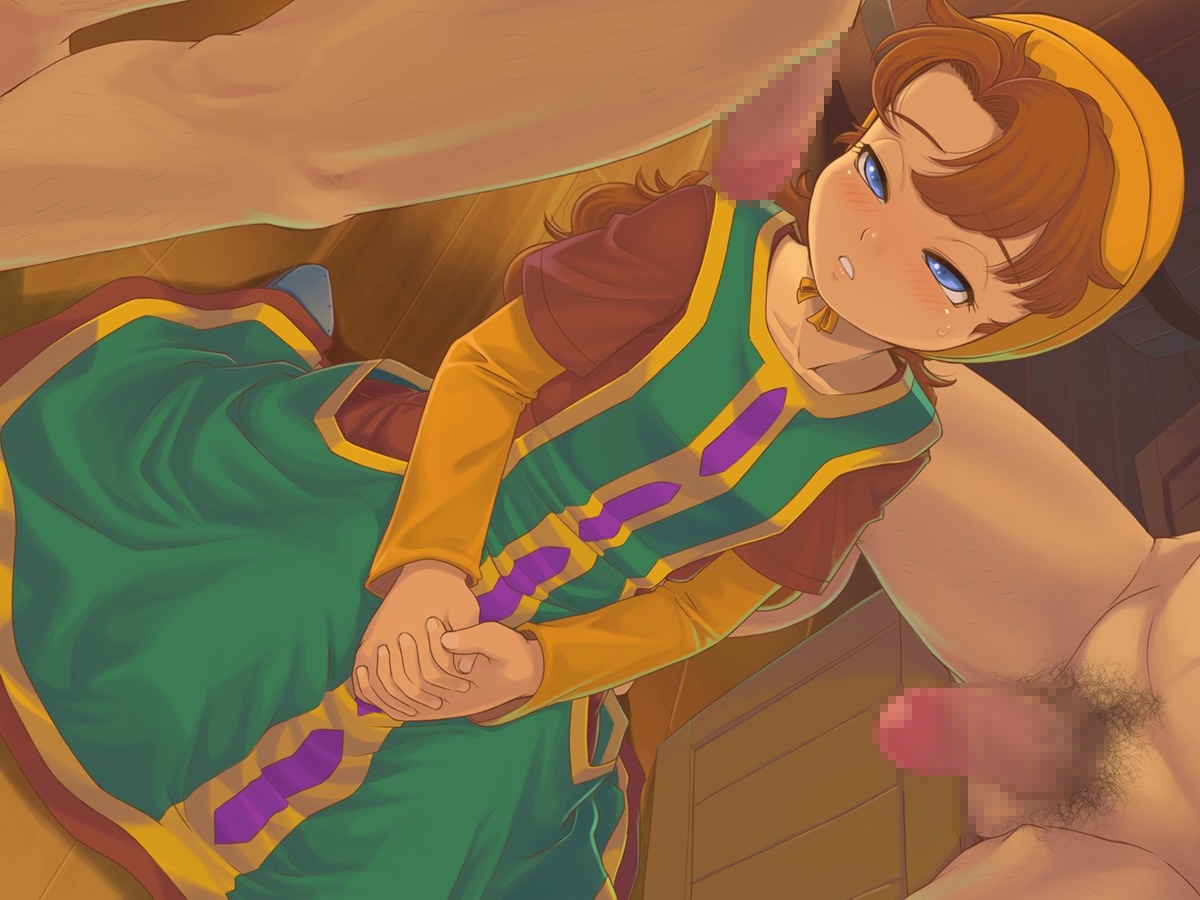 blush brown_hair censored clothing dragon_quest dragon_quest_vii dress female flat_chest long_hair maribel_(dq7) messy_hair nude pubic_hair rule34 saikyou_anaheim
