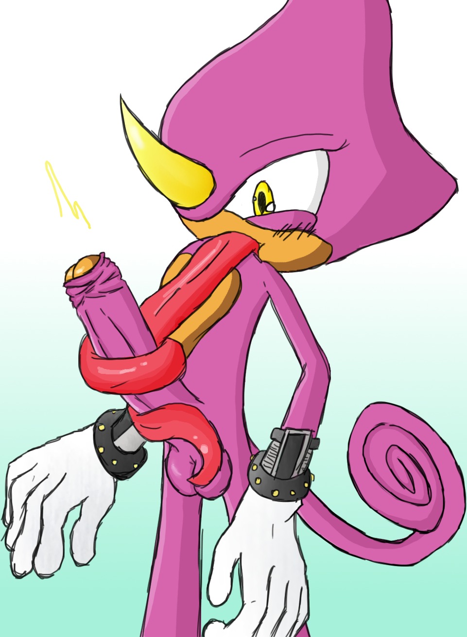 1boy anthro balls big_balls big_penis chameleon color espio_the_chameleon foreskin glans gloves hyper_tongue licking licking_balls licking_penis lizard long_tongue male male_only masturbation partially_retracted_foreskin penis reptile retracted_foreskin rule34 scalie sega solo sonic_(series) sonic_the_hedgehog_(series) standing tagme tail tongue tonguejob uncircumcised uncut unknown_artist white_gloves