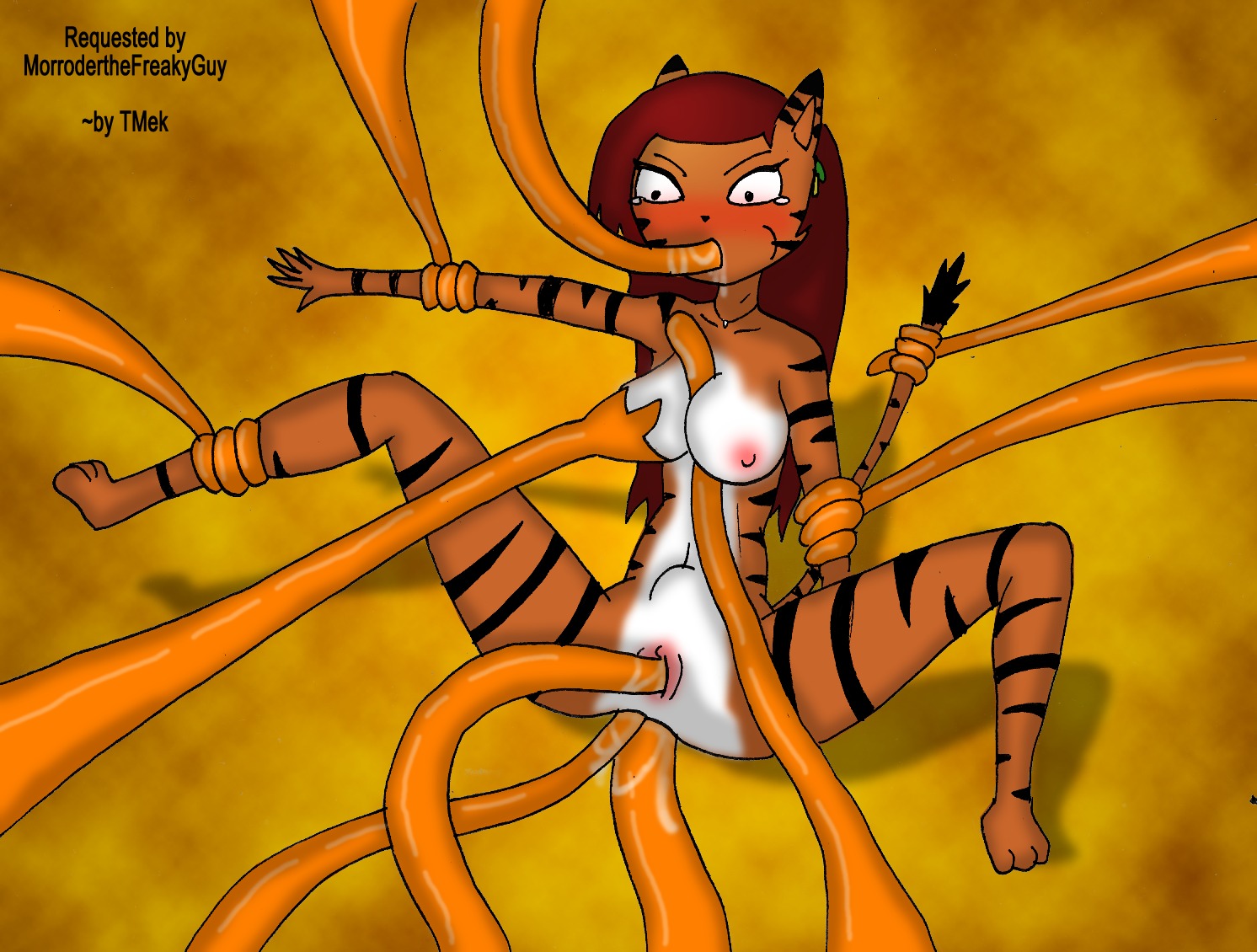 abdominal_bulge anal anal_penetration anthro breasts double_penetration e621 felid female mammal nickelodeon nipples oral oral_penetration pantherine penetration sex solo t.u.f.f._puppy tail tentacles tiger vaginal vaginal_penetration yanotigro