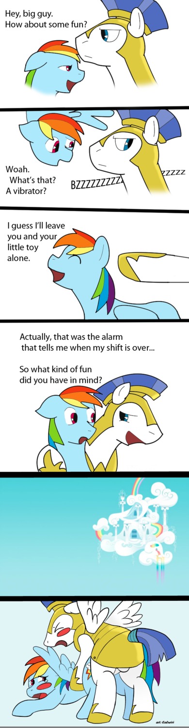 absurd_res armor balls blue_body blue_eyes blue_feathers blue_fur blush caluriri comic cutie_mark dialogue duo e621 english_text equid equine eyes_closed feathered_wings feathers female feral flying friendship_is_magic from_behind_position fur genitals hair hasbro hi_res humor male male/female mammal multicolored_hair multicolored_tail my_little_pony mythological_creature mythological_equine mythology open_mouth pegasus purple_eyes rainbow_dash_(mlp) rainbow_hair rainbow_tail royal_guard_(mlp) sex tail text white_body white_fur wing_boner wings