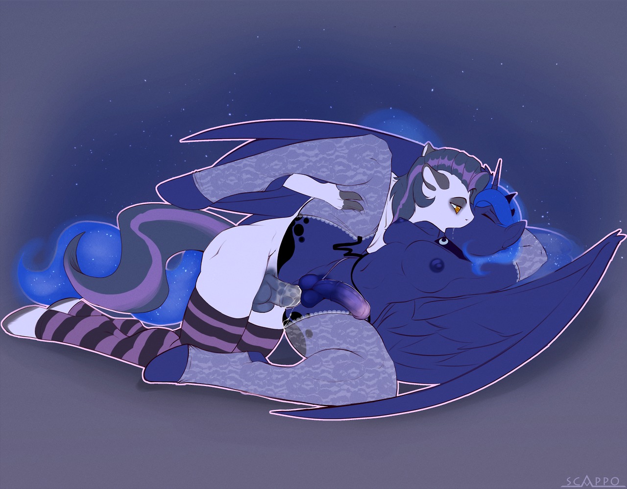2014 anal anal_penetration anthro anthrofied blue_body blue_fur blue_hair breasts clothing clothing_aside conditional_dnp cutie_mark dr_sweetheart_(oc) duo e621 equid equine erection fan_character feathered_wings feathers friendship_is_magic fur genitals gynomorph gynomorph/male gynomorph_penetrated hair hasbro horn intersex intersex/male intersex_penetrated kissing male male_penetrating male_penetrating_gynomorph male_penetrating_intersex mammal my_little_pony mythological_creature mythological_equine mythology nipples one_eye_closed panties panties_aside penetration penis princess_luna_(mlp) scappo sex underwear underwear_aside winged_unicorn wings