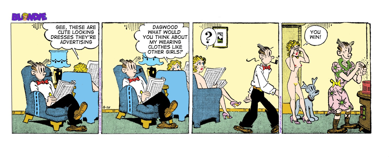 blondie_(comic) blondie_bumstead casual clothing dagwood_bumstead female human male nonsexual nonsexual_nudity nudist pale_skin rule34 tagme
