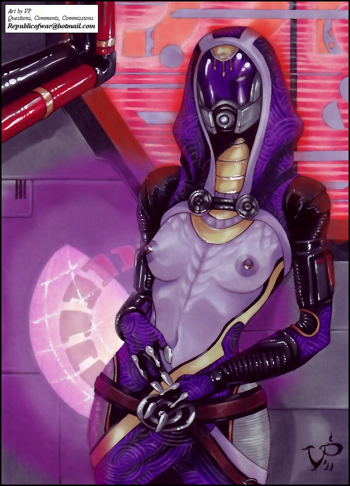 1girls bioware bodysuit female female_focus female_only mask masked_female mass_effect nipple_rings purple_skin quarian rule34 tali'zorah_nar_rayya topless vp