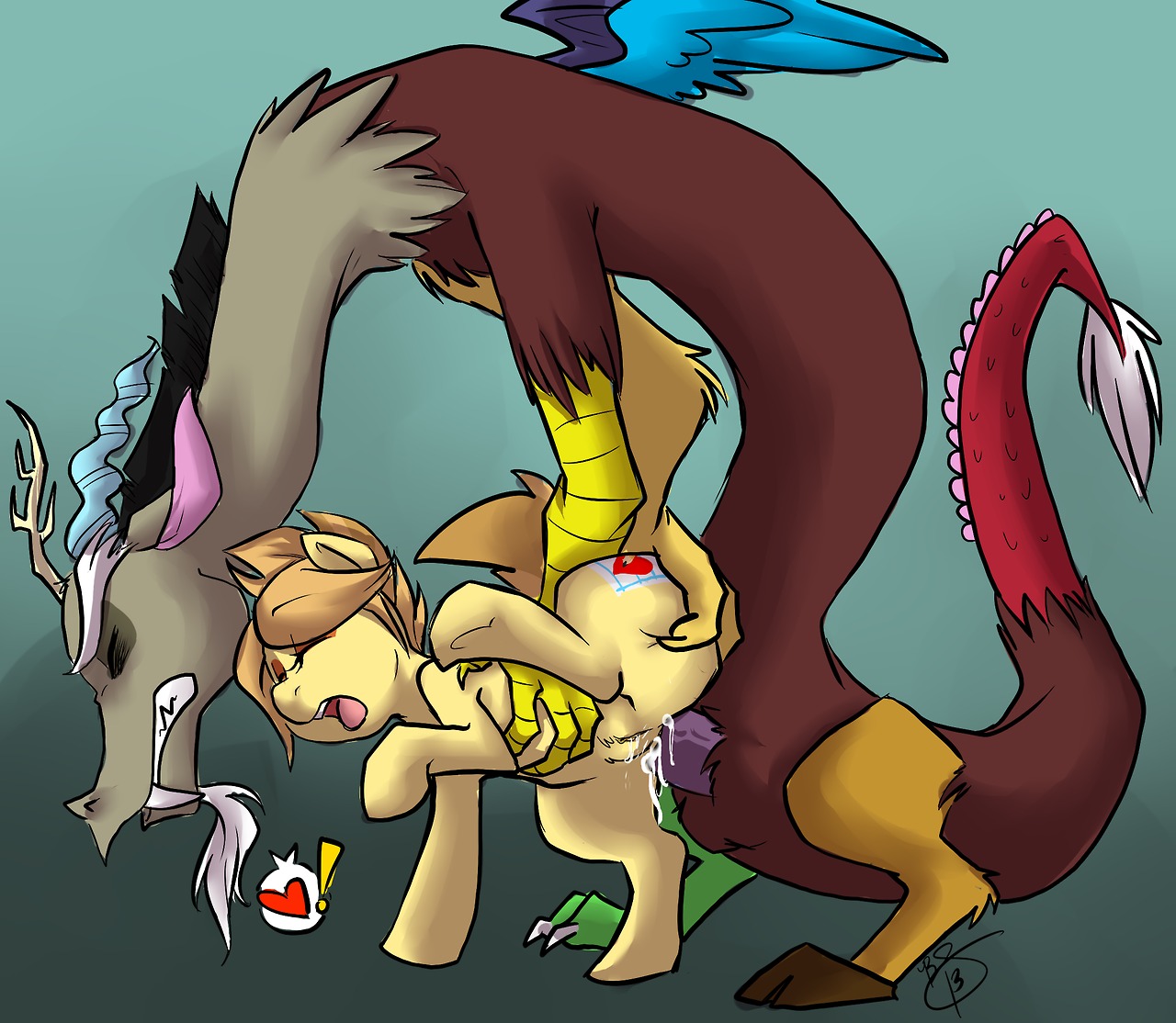 2013 anal anal_penetration antlers anus blue_body blue_feathers bodily_fluids brown_body brown_fur brown_hair chimera cum cum_in_ass cum_inside cutie_mark deejayhan discord_(mlp) draconequus duo e621 equid equine erection eyes_closed fan_character feathered_wings feathers female female_penetrated feral friendship_is_magic fur genital_fluids genitals hair hasbro heart_symbol horn horse interspecies larger_male male male/female male_penetrating male_penetrating_female mammal membrane_(anatomy) membranous_wings my_little_pony nude open_mouth penetration penis pony quadruped sex signature size_difference smaller_female smaller_penetrated tail tail_tuft thick_penis tuft vulva wings