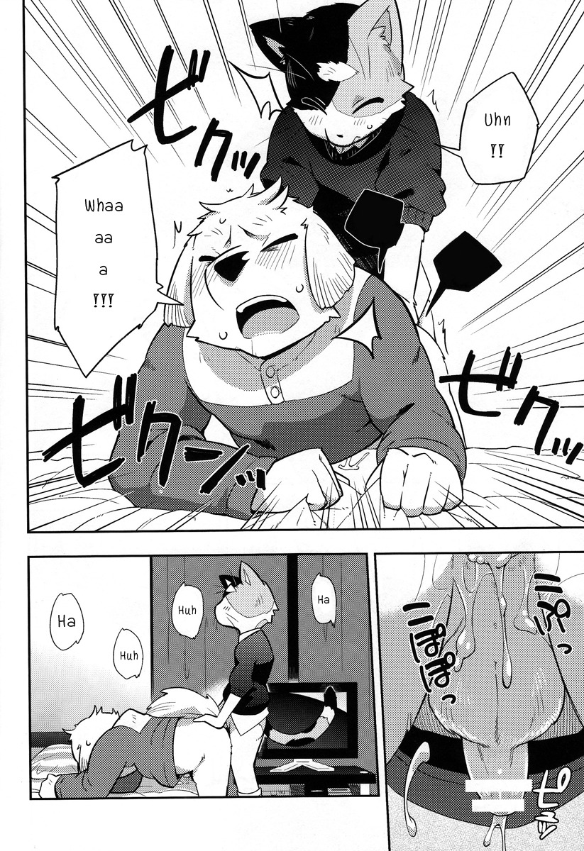 anal anal_sex anthro black_and_white canine english_text feline fur furry gay harusuke male monochrome penetration rule34 text
