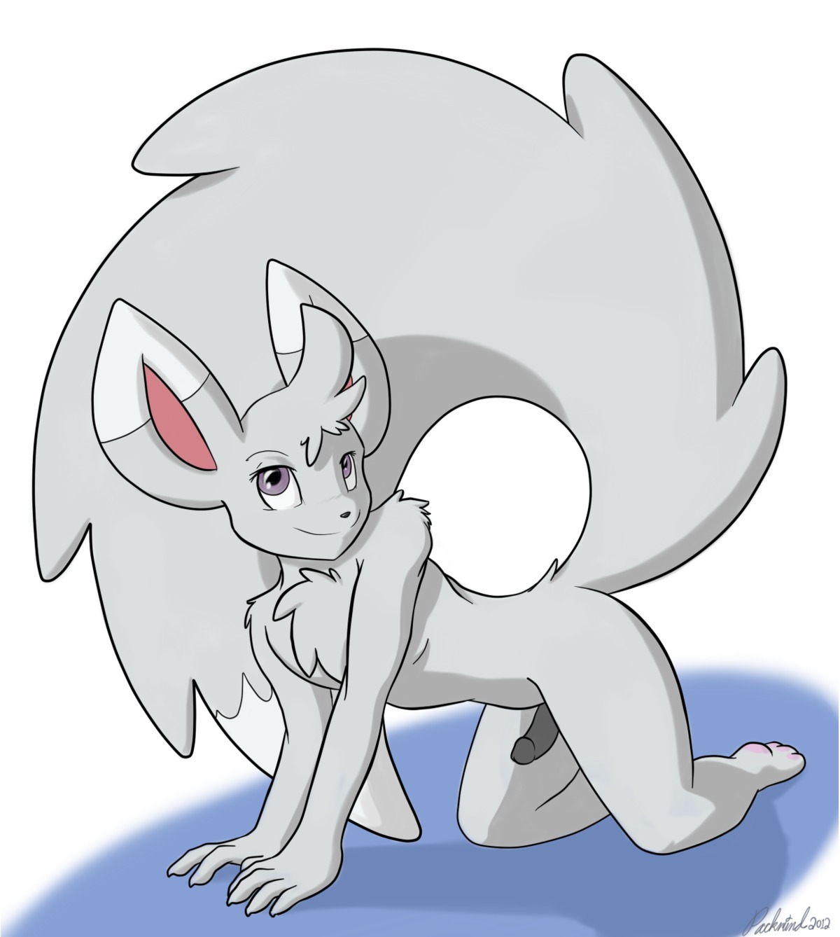 2012 all_fours anthro anthrofied biped black_penis chest_tuft claws e621 erection fur generation_5_pokemon genitals hair hi_res humanoid_genitalia humanoid_penis kneeling looking_at_viewer male minccino nintendo nude packmind penis pinup pokemon pokemon_(species) pokemorph pose purple_eyes simple_background smile solo tuft white_background
