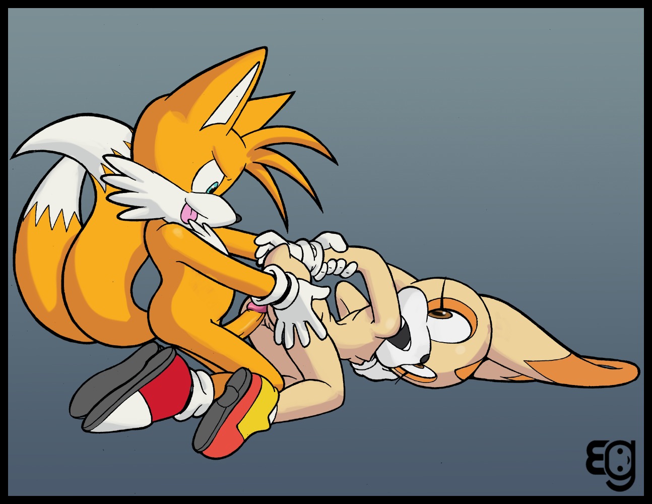 anthro canine cream_the_rabbit epilepticgerbil female fox from_behind fur furry interspecies kneeling looking_at_another looking_back male mammal nude rabbit rule34 sega sex side_view sonic_(series) straight tagme tails tails_the_fox