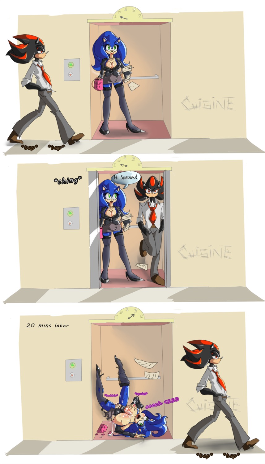 after_sex anthro beverage big_breasts black_body black_fur blue_body blue_fur blue_hair bodily_fluids breasts clothing coffee comic crossgender cum cum_on_breasts duo e621 elevator english_text eulipotyphlan female food fucked_silly fur genital_fluids genitals green_eyes hair heart_symbol hedgehog hi_res lactating like_a_boss male male/female mammal missphase multicolored_hair nipples orgasm red_eyes sega sex shadow_the_hedgehog sonic_the_hedgehog sonic_the_hedgehog_(series) text time_lapse torn_clothing two_tone_hair vulva