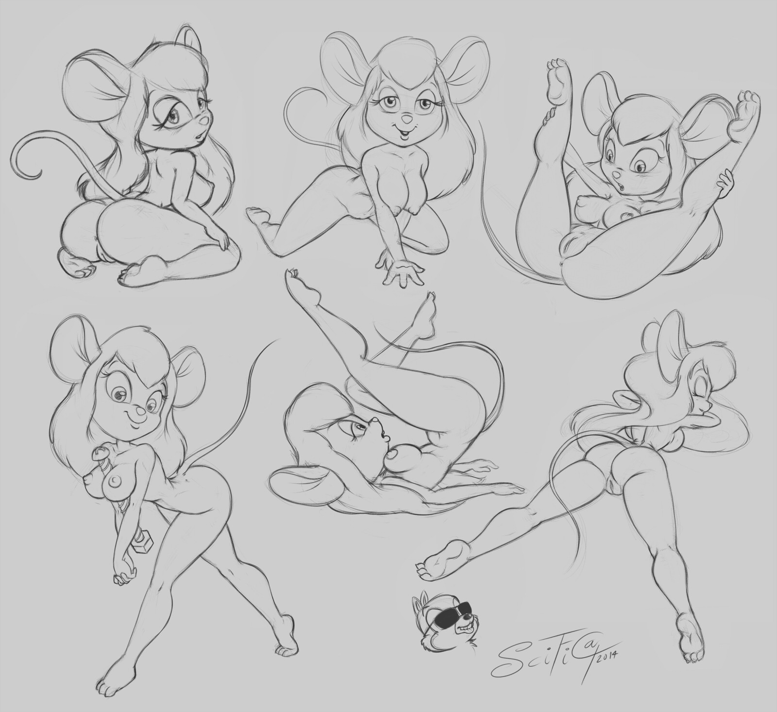 angle anthro breasts butt chip_'n_dale_rescue_rangers chip_(disney) disney duo e621 female gadget_hackwrench genitals hi_res mammal monochrome mouse multiple_poses murid murine nude pose rodent scificat solo spread_legs spreading teasing vulva