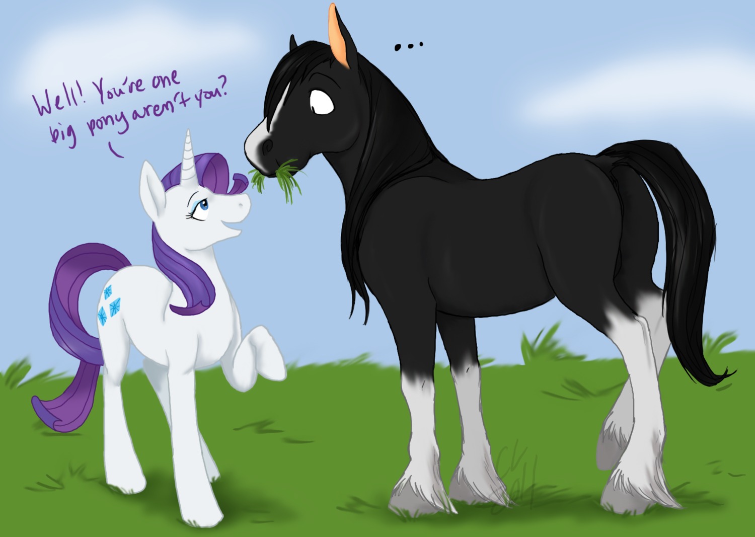 anus aspiration balls black_body black_fur cartoonlion duo e621 ellipsis equid equine female feral fetlocks flirting friendship_is_magic fur genitals grass grazing hair hasbro hi_res hooves horn long_hair male mammal mane my_little_pony mythological_creature mythological_equine mythology nude plant purple_hair quadruped rarity_(mlp) short_hair size_difference standing surprised tail unicorn white_body white_fur