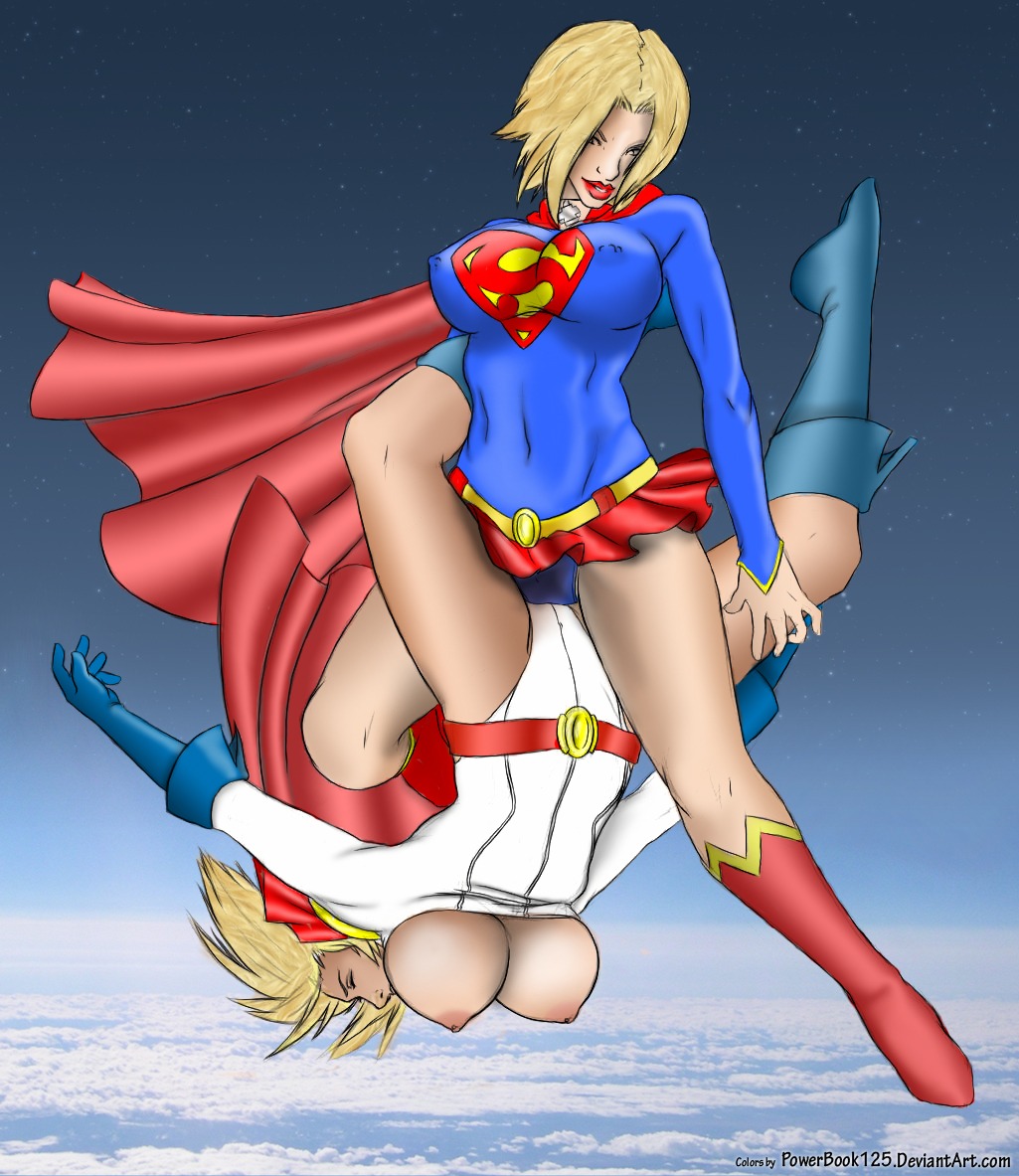2girls blonde_hair breasts clothed_sex colored dc dc_comics female idolmonkeh kara_danvers kara_zor-el kara_zor-l karen_starr multiple_females multiple_girls nipples power_girl powerbook125 rule34 scissoring selfcest skin_tight supergirl superman_(series) tribadism yuri