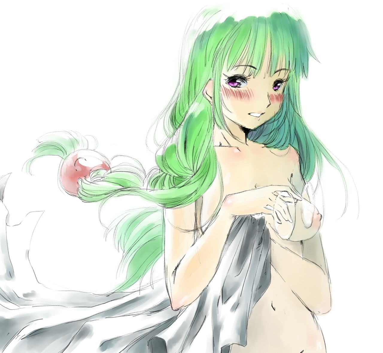 1girls blush breasts cute female glasses green_hair kenshin187 kentaro1087 long_hair navel philia_felice purple_eyes rule34 tales_of_(series) tales_of_destiny