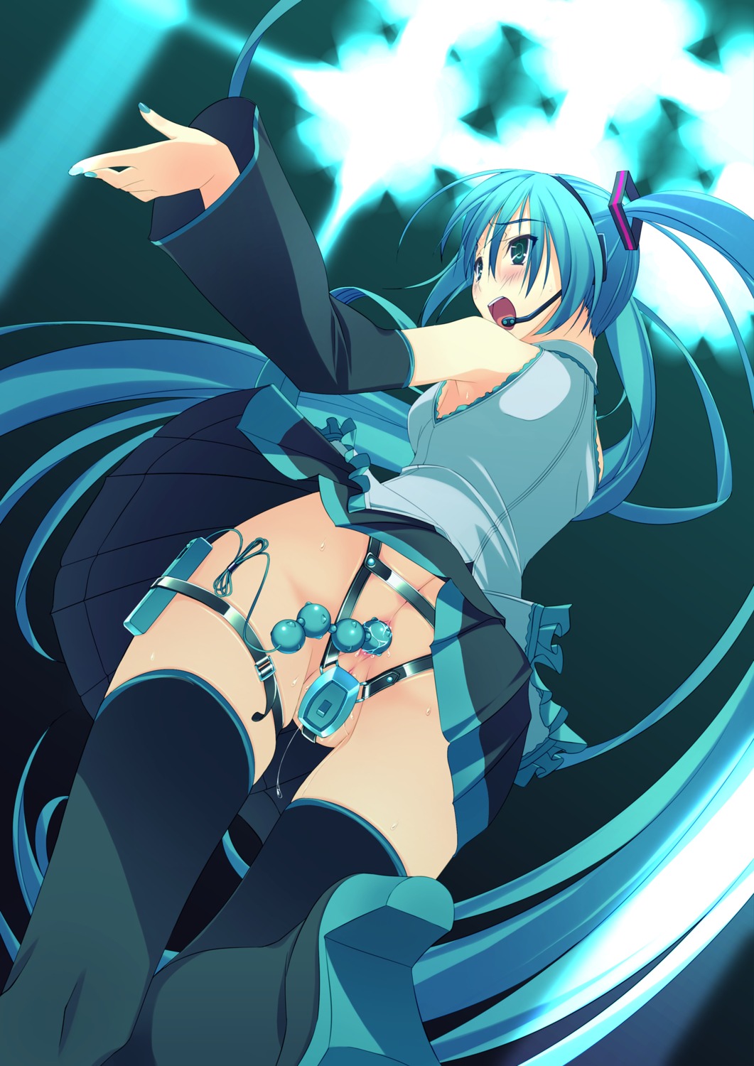 1girl 1girls anal anal_access anal_beads anal_insertion anal_object_insertion anal_only anal_only_chastity anus aqua_eyes aqua_hair ass bare_shoulders black_legwear blush bondage boots bottomless_skirt breasts chastity chastity_belt chastity_device clothed_masturbation clothing concert detached_sleeves dildo double_penetration female female_chastity female_only female_penetrated foreshortening from_behind from_below hair_ornament hatsune_miku headphones headset hidden_vibrator high_resolution high_tech large_ass long_hair long_term_bondage masturbation microphone more_revealing_backside murakami_suigun nail_polish necktie no_panties object_insertion open_mouth public pussy pussy_juice pussy_plug rule34 self_bondage sex_toy sex_toys singing skirt skirt_lift small_breasts solo stealth stealth_masturbation stockings sweat thigh_boots thighhighs tied_hair twintails upskirt vaginal very_long_hair vibrator vocaloid zettai_ryouiki