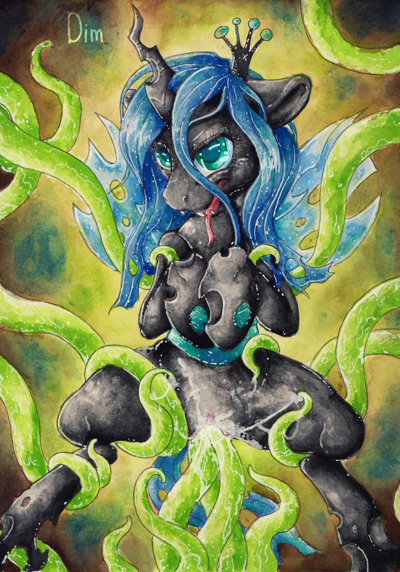 arthropod blue_eyes blue_hair blue_tail bodily_fluids changeling_(mlp) cum cum_from_vagina cum_in_vagina cum_inside cum_on_tentacle dimwitdog double_penetration double_vaginal e621 fangs female feral friendship_is_magic genital_fluids green_eyes hair hasbro hi_res horn insect_wings multiple_penetration my_little_pony orgasm painting_(artwork) penetration queen_chrysalis_(mlp) sex solo tail teeth tentacle_penetration tentacle_sex tentacles tongue tongue_out traditional_media_(artwork) traditional_painting_(artwork) traditional_watercolor_(artwork) triple_penetration triple_vaginal vaginal vaginal_penetration watercolor_(artwork) wings