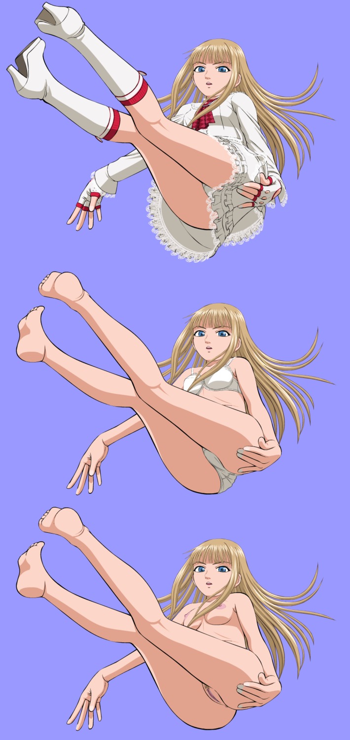 1girls anus ass bangs barefoot bent_over blonde_hair blunt_bangs boots emilie_de_rochefort feet female female_only fingerless_gloves highres legs long_hair multiple_views namco nude rule34 soles solo tekken tekken_5_dark_resurrection thighs toes uncensored