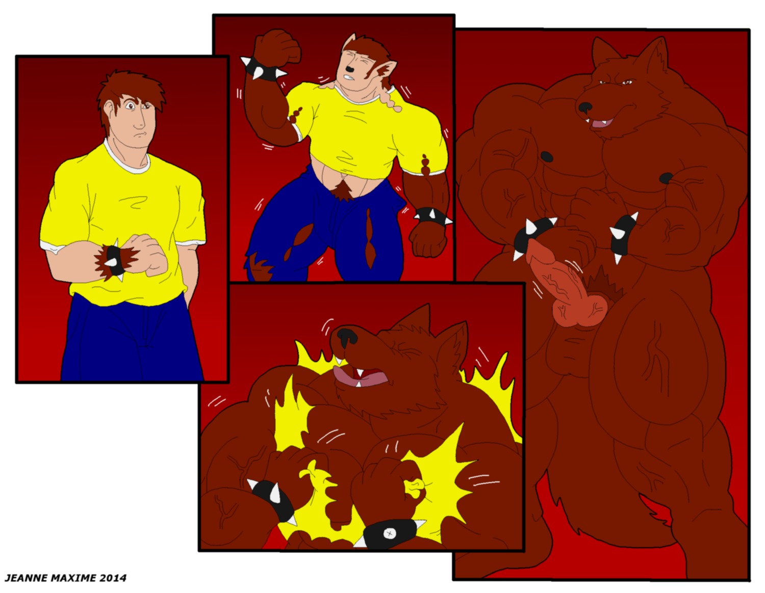 2014 abs animal_genitalia animal_penis anthro athletic balls basic_sequence biceps big_muscles biped black_nipples black_nose bottomwear bracelet brown_eyes brown_hair bulge canid canine canine_genitalia canine_penis canis clothing e621 erection eyes_closed fangs flexing four_frame_image four_frame_sequence fur genitals growth hair hi_res human hyper jewelry knot male mammal maxime-jeanne muscle_growth muscular muscular_anthro muscular_male mythological_canine mythological_creature mythology nipples nude open_mouth pants pecs penis pose pubes red_body red_fur sequence sheath shirt solo standing teeth tongue topwear torn_clothing transformation transformation_sequence transformative_clothing vein veiny_penis werecanid werecanine werecreature werewolf wolf wristband