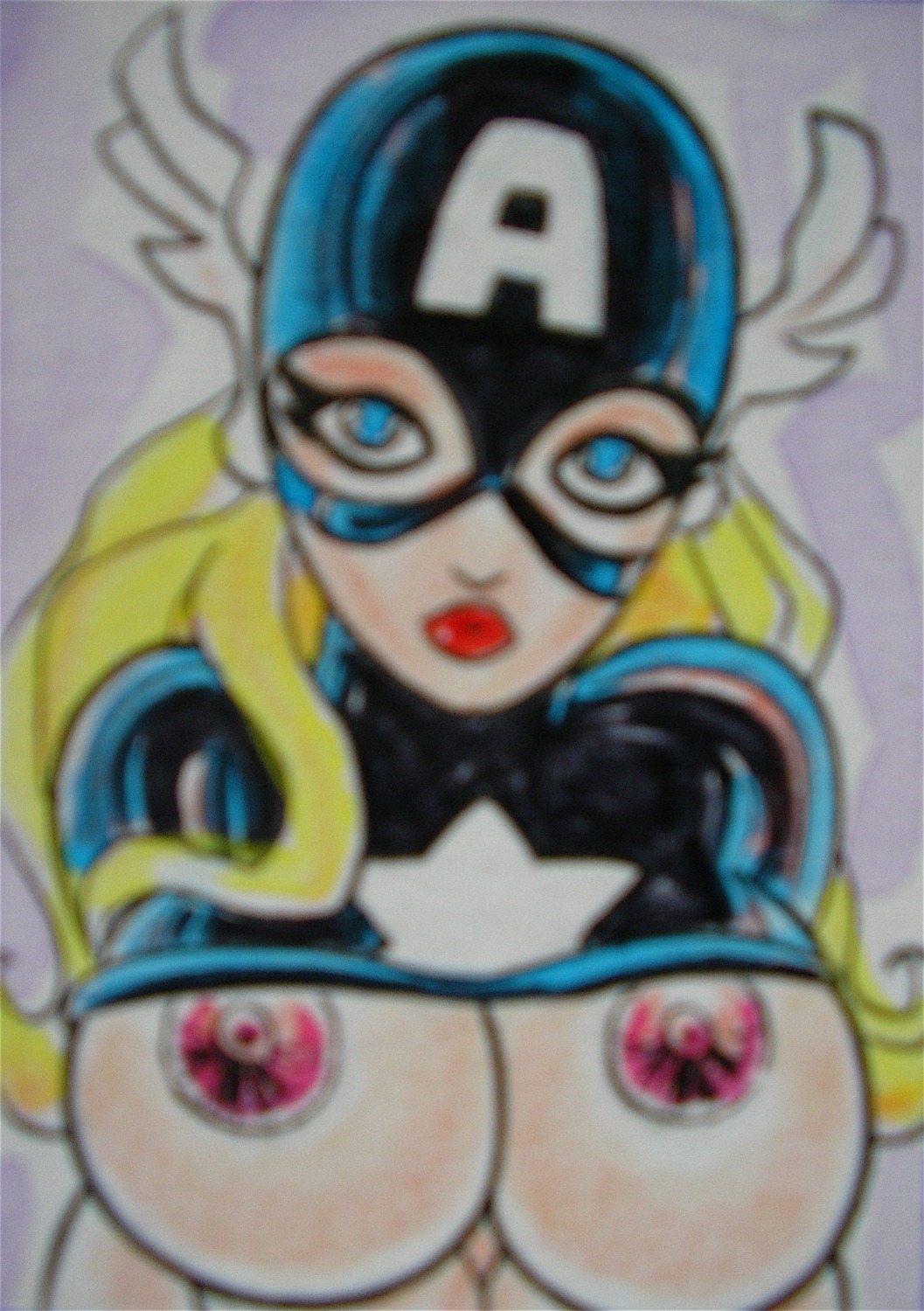 1girls a-next american_dream big_breasts blonde_hair blue_eyes breasts captain_america_(series) female female_only large_breasts long_hair marvel marvel_comics mc2 nipples nude nudity rule34 shannon_carter siriguana solo superheroine