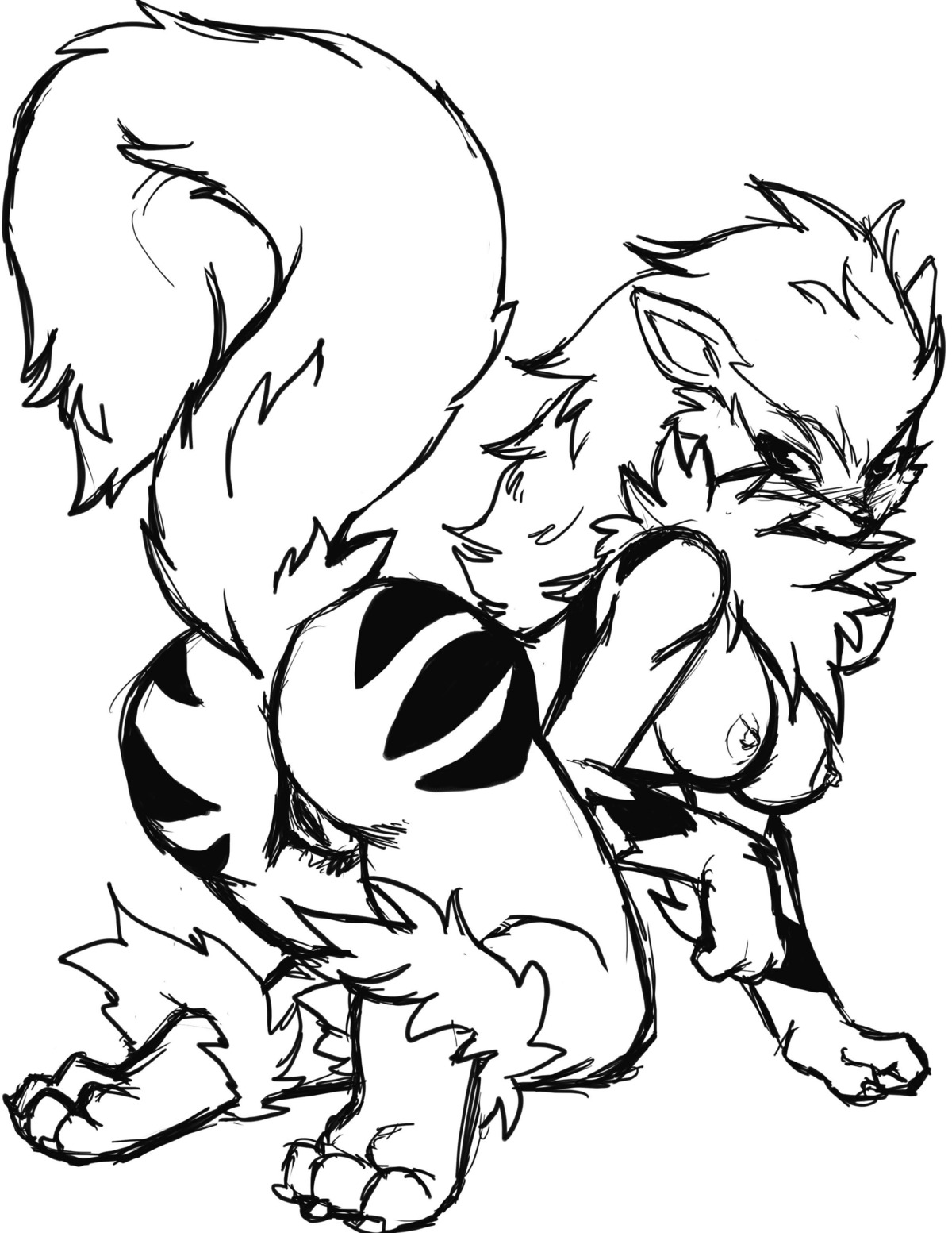 absurd_res anthro anthrofied arcanine blush breasts butt canid canine chest_tuft e621 female fur generation_1_pokemon genitals hi_res mammal miranda_leigh monochrome nintendo nipples nude pokemon pokemon_(species) pokemorph simple_background solo tail tuft vulva white_background