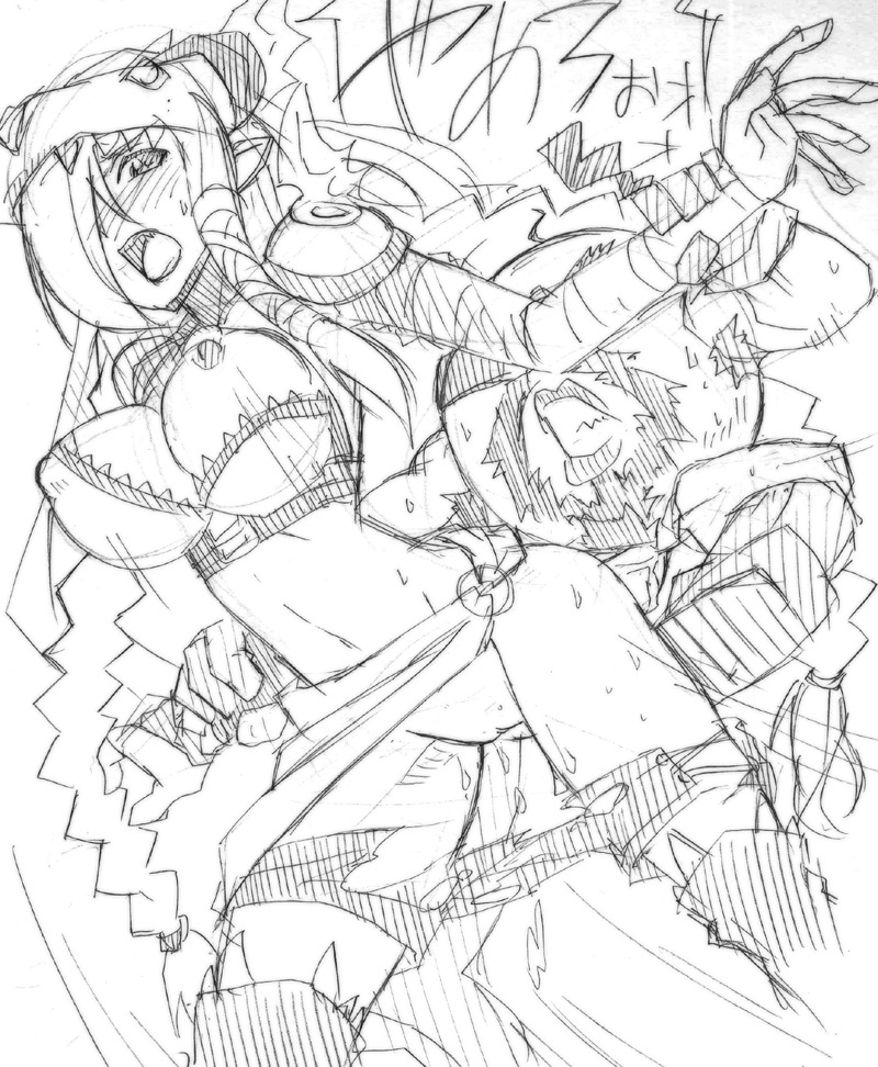 amazon amazonian blush braid braided_hair breasts chicago-x digimon digimon_(species) digimon_xros_wars female from_behind green_hair long_hair mervamon monochrome nanimon nipples pointy_ears pussy rule34 ugly_bastard very_long_hair