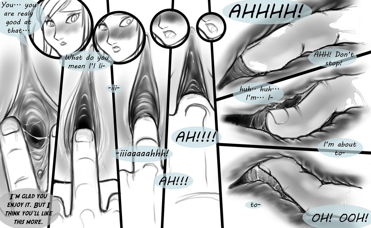 bodily_fluids breasts clitoris comic duo e621 english_text female fingering genital_fluids genitals greyscale human internal male male/female mammal monochrome not_furry raus_(recklessarts) recklessarts rika_(recklessarts) spread_vulva spreading text vaginal_fluids vulva