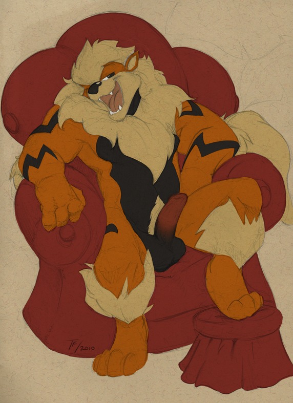 2010 abs anthro arcanine balls biceps biped canid canine chair e621 erection fur furniture generation_1_pokemon genitals looking_at_viewer male mammal markings muscular muscular_anthro muscular_male nintendo open_mouth pecs penis pokemon pokemon_(species) pokemorph sitting solo stool tenaflux