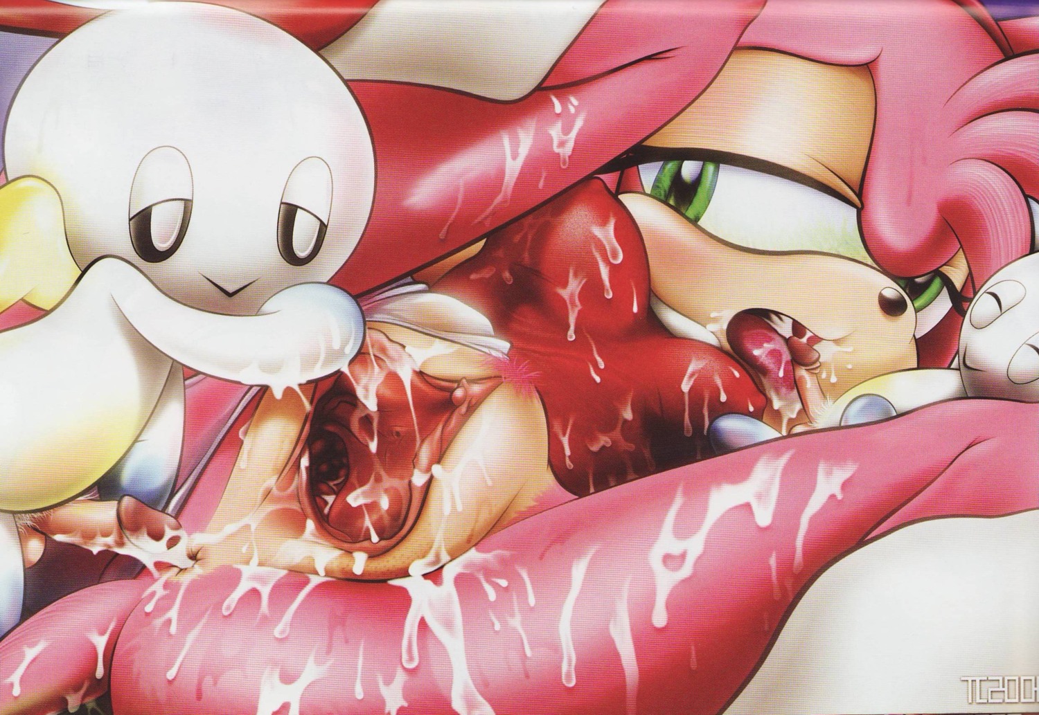 amy_rose amy_untold anthro big_vulva bodily_fluids breasts cervix chao_(sonic) clitoris cum cum_in_vagina cum_inside e621 eulipotyphlan fat_mons female gaping gaping_vagina genital_fluids genitals group group_sex hedgehog hi_res male male/female mammal pink_body plump_labia presenting presenting_vulva sega sex size_difference smaller_male sonic_the_hedgehog_(series) spread_legs spread_vulva spreading tc threesome trio vaginal_canal vulva