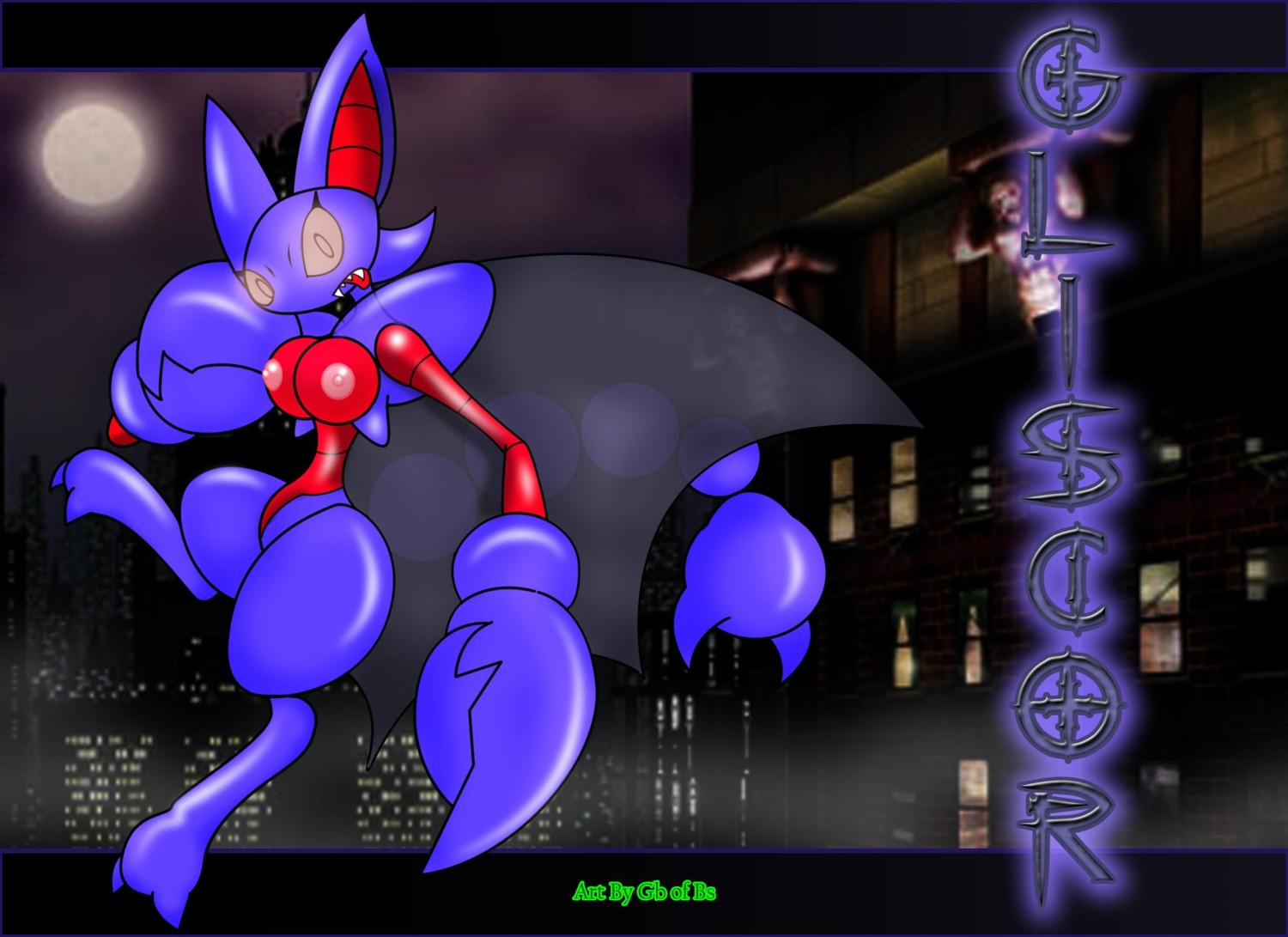 anthro breasts color female female_only gb_of_bs generation_4_pokemon gliscor glowing_eyes night nintendo nude outdoors pokemon pokemon_(species) purple_skin raised_leg red_skin rule34 solo species_name tagme